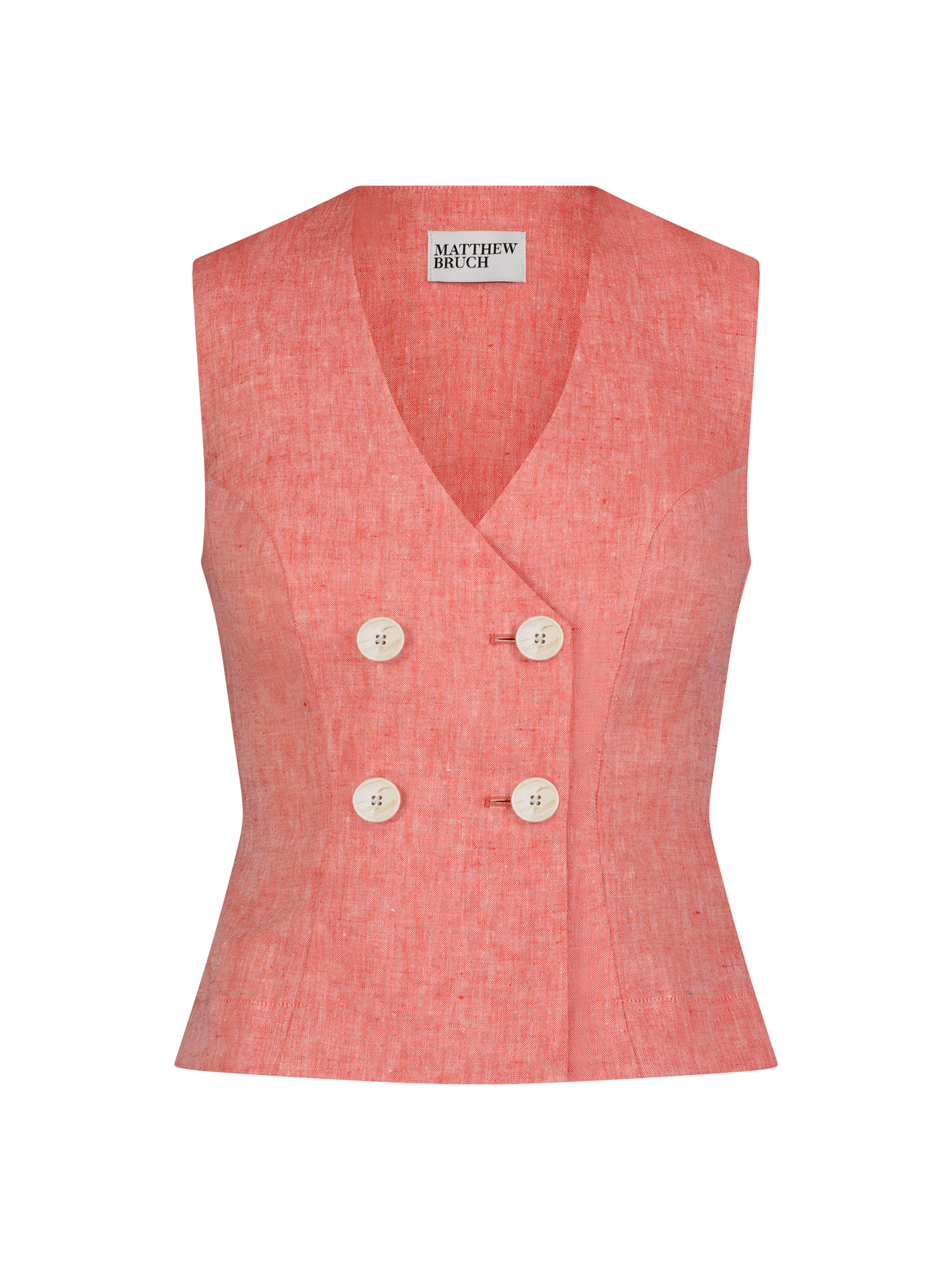 Double Breasted Red Melange Linen Vest