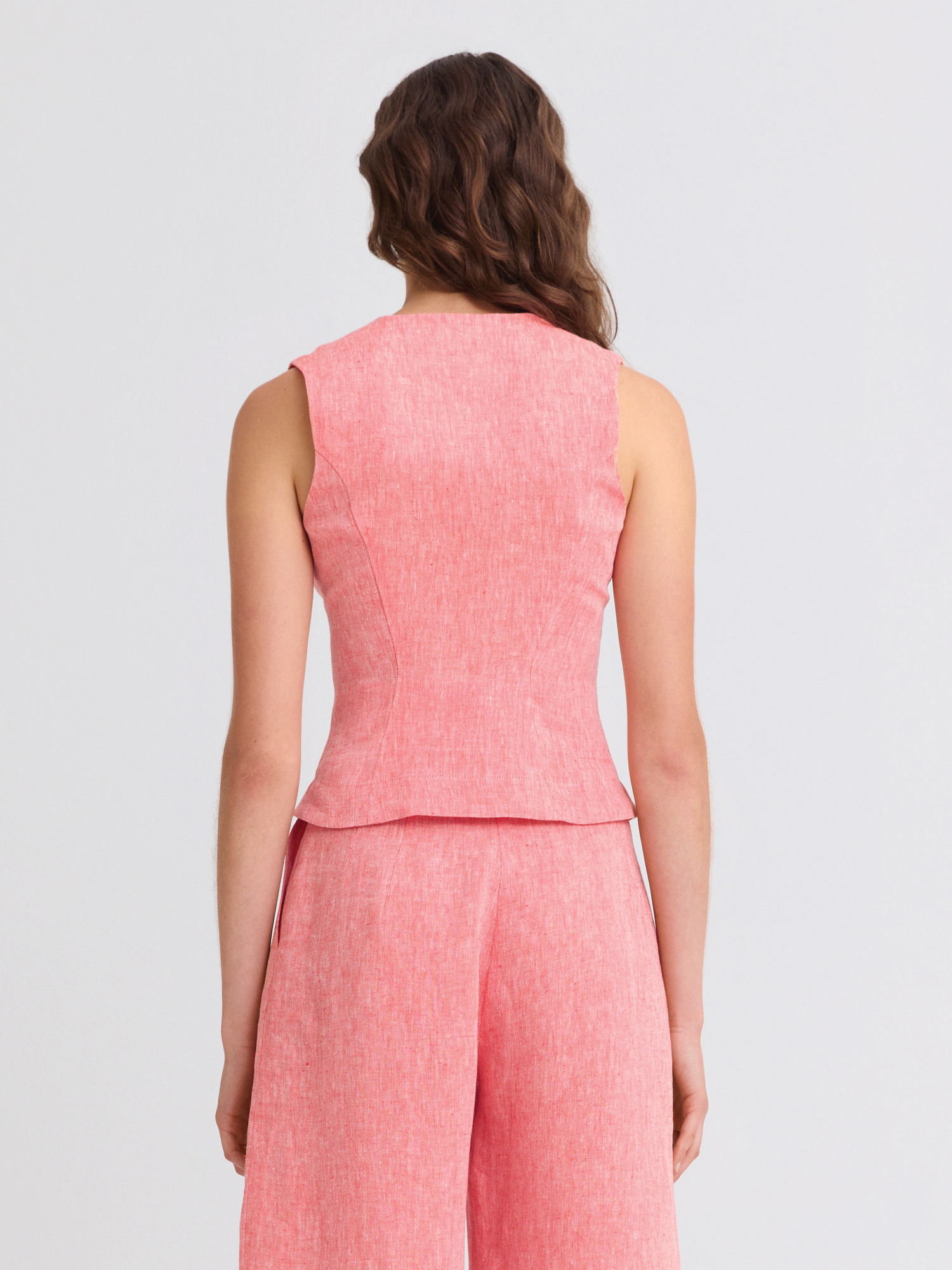 Double Breasted Red Melange Linen Vest