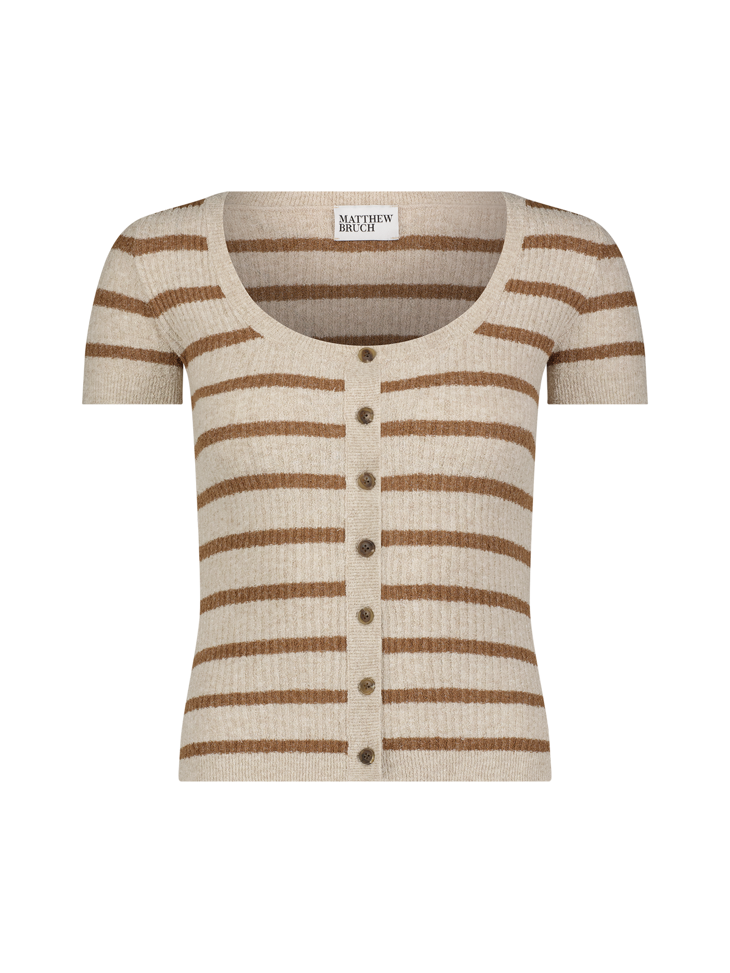 Terry Oatmeal Striped Short Sleeve Cardigan