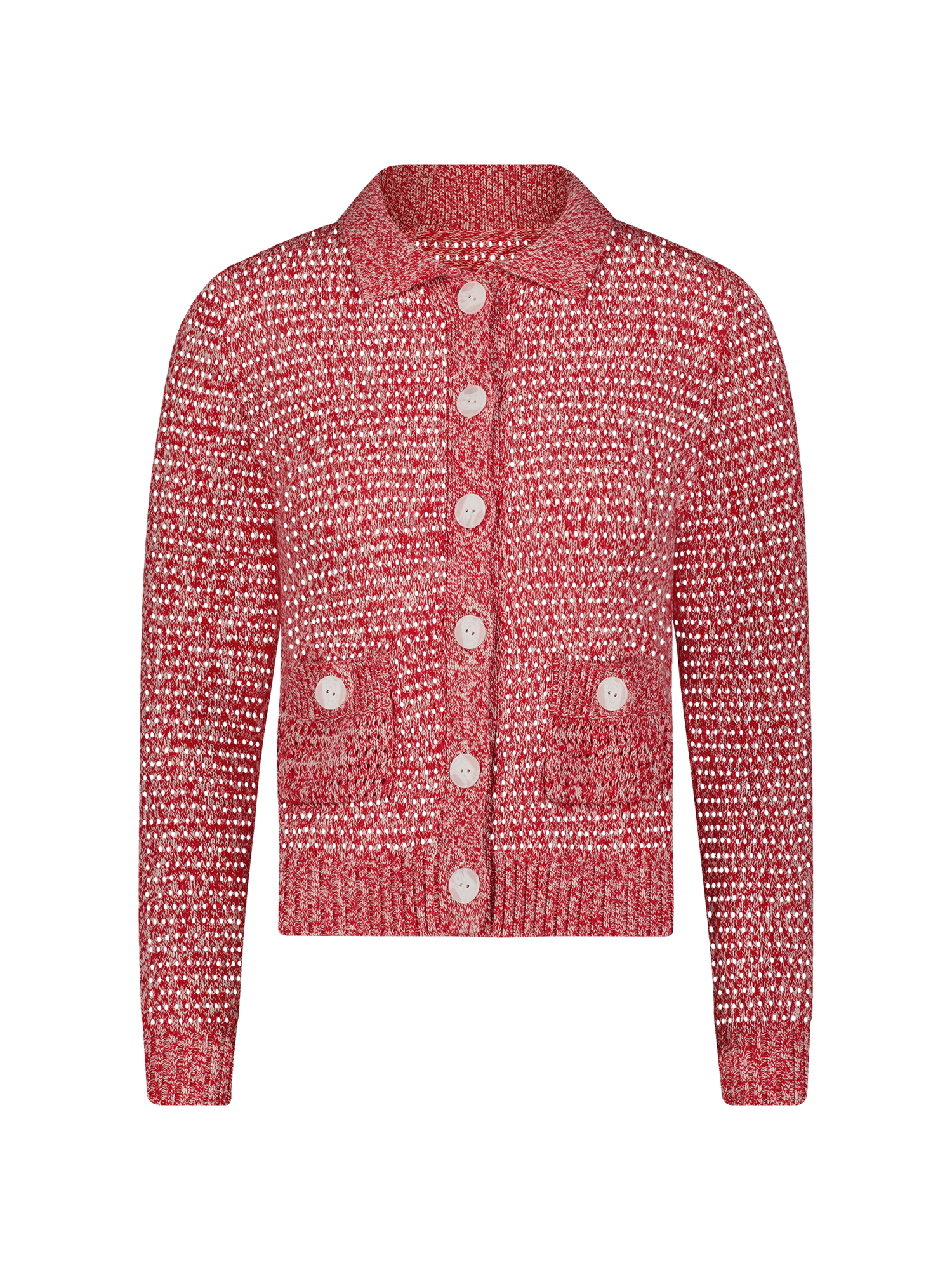 Cable Mesh Red Melange Cardigan