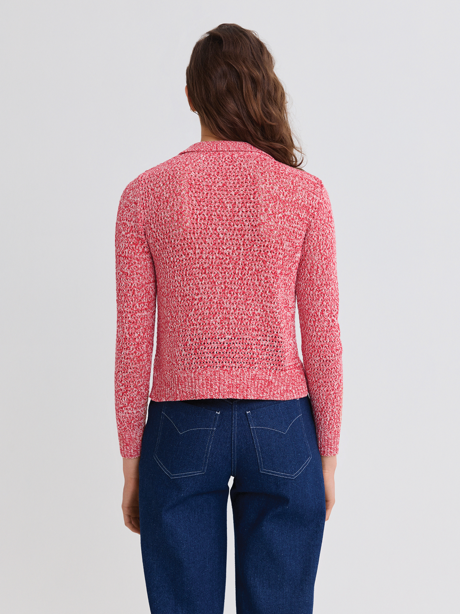 Cable Mesh Red Melange Cardigan