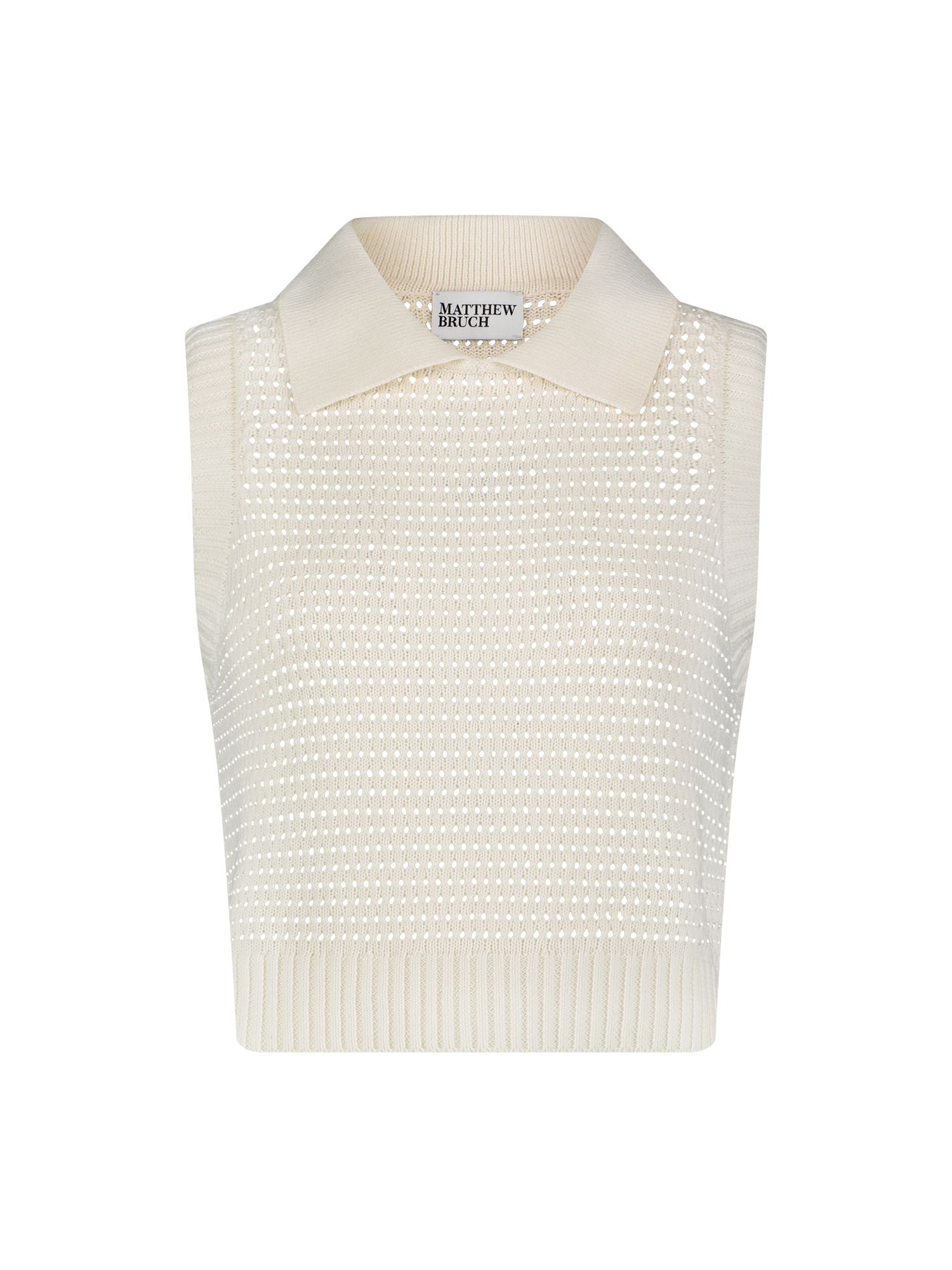 Cable Mesh White Collared Tank Top