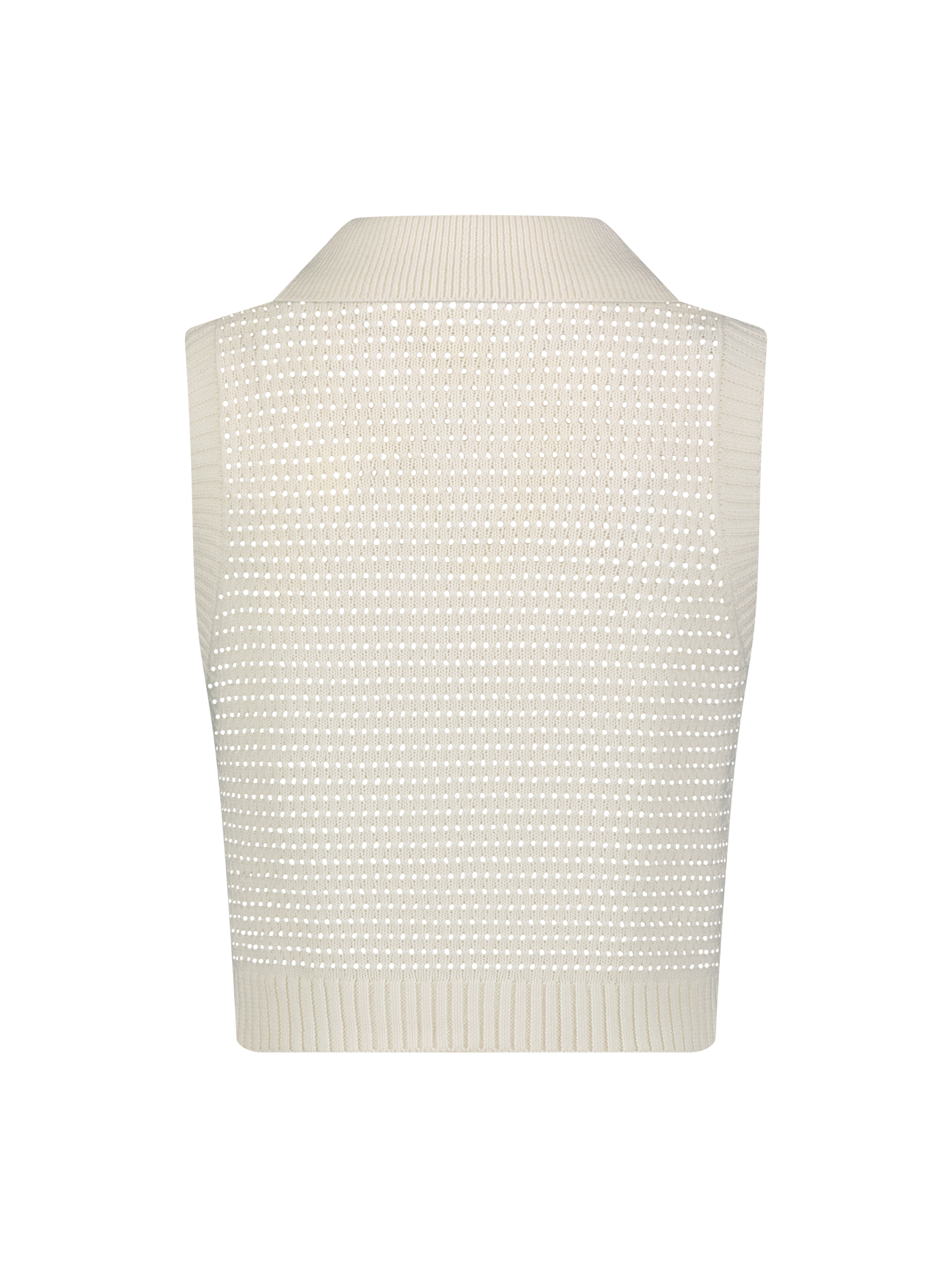 Cable Mesh White Collared Tank Top