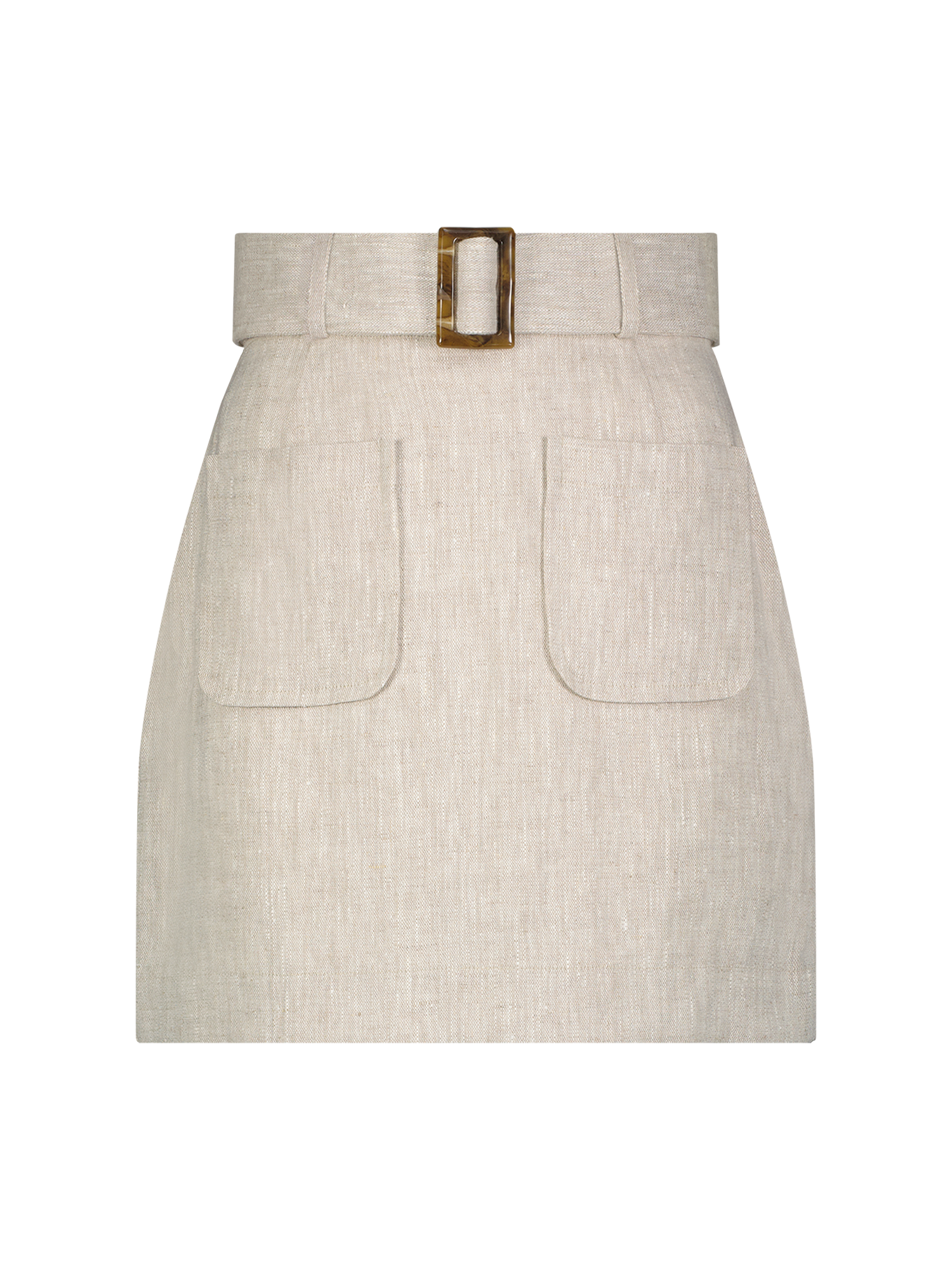 Belted Oatmeal Linen Mini Skirt