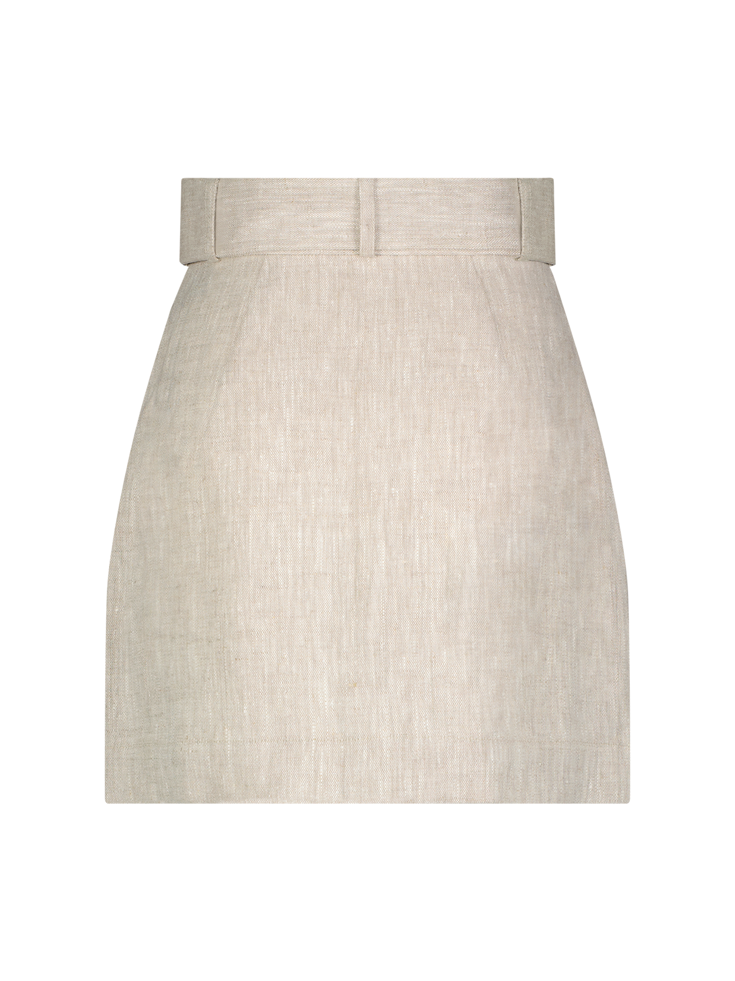 Belted Oatmeal Linen Mini Skirt
