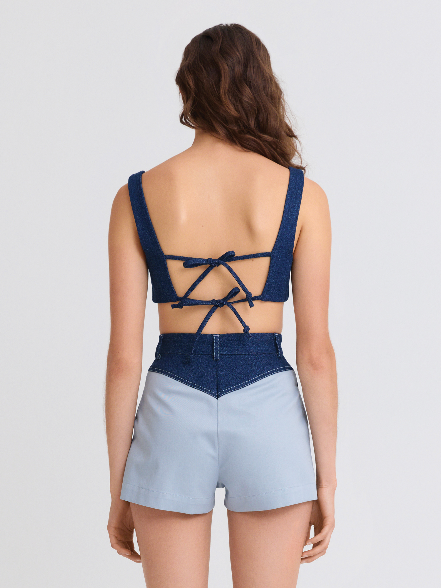 High-Waist Medium Wash Denim Combo Hot Short