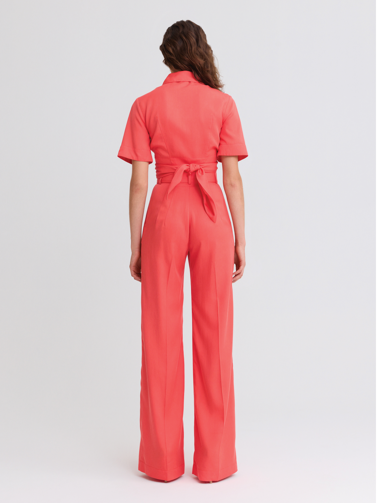 Belted Persimmon Lyocell Wide Leg Trouser
