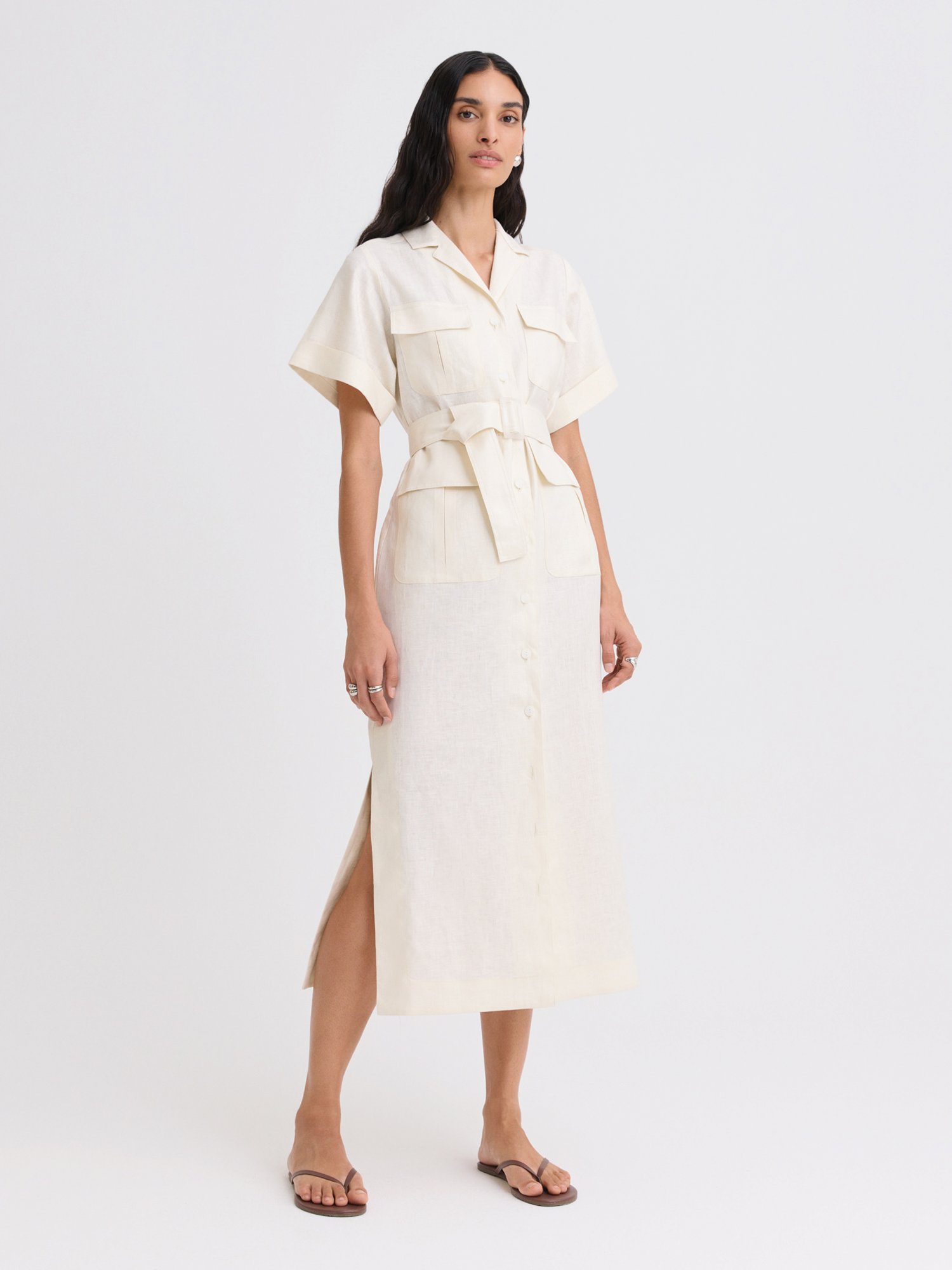 Safari Cream Linen Midi Dress Matthew Bruch Safari Cream Linen Midi Dress Matthew Bruch
