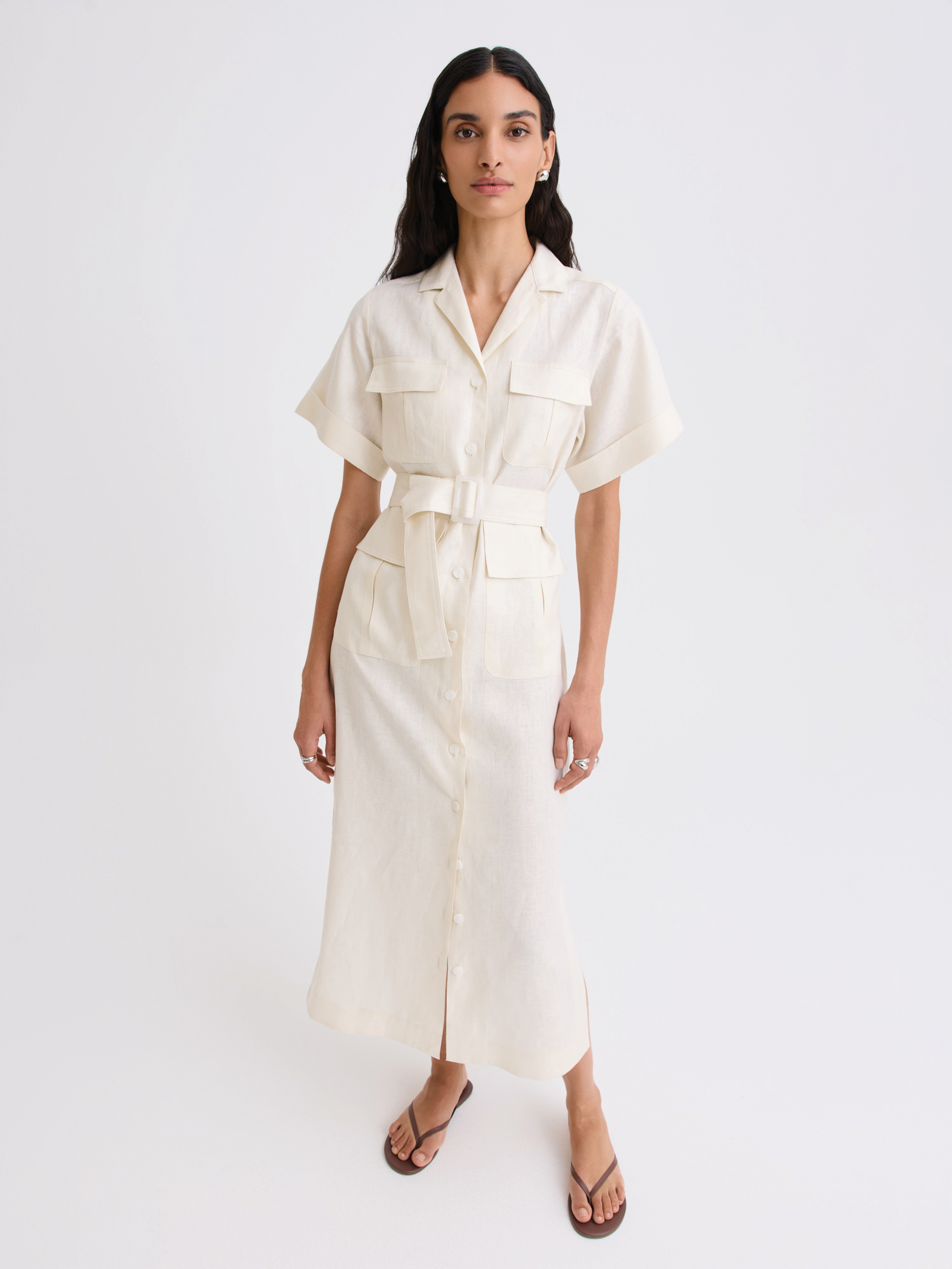Safari Cream Linen Midi Dress Matthew Bruch Safari Cream Linen Midi Dress Matthew Bruch