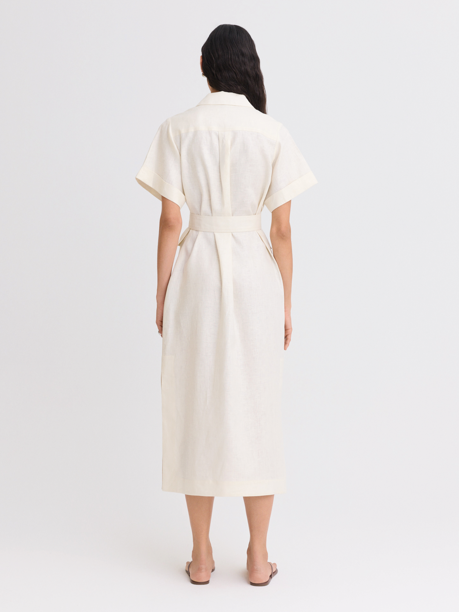 Safari Cream Linen Midi Dress Cream Linen / L