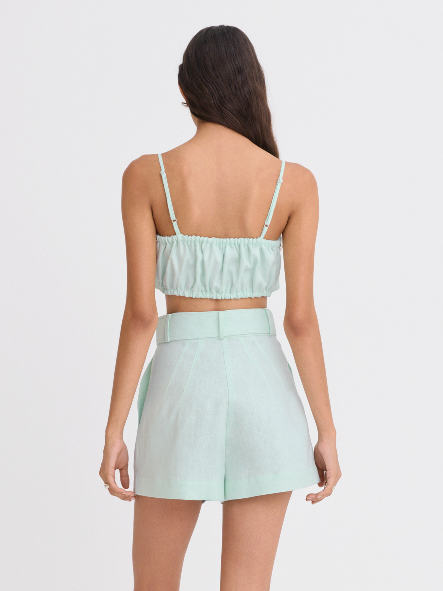 Structured Bandeau Light Aqua Linen Crop Top