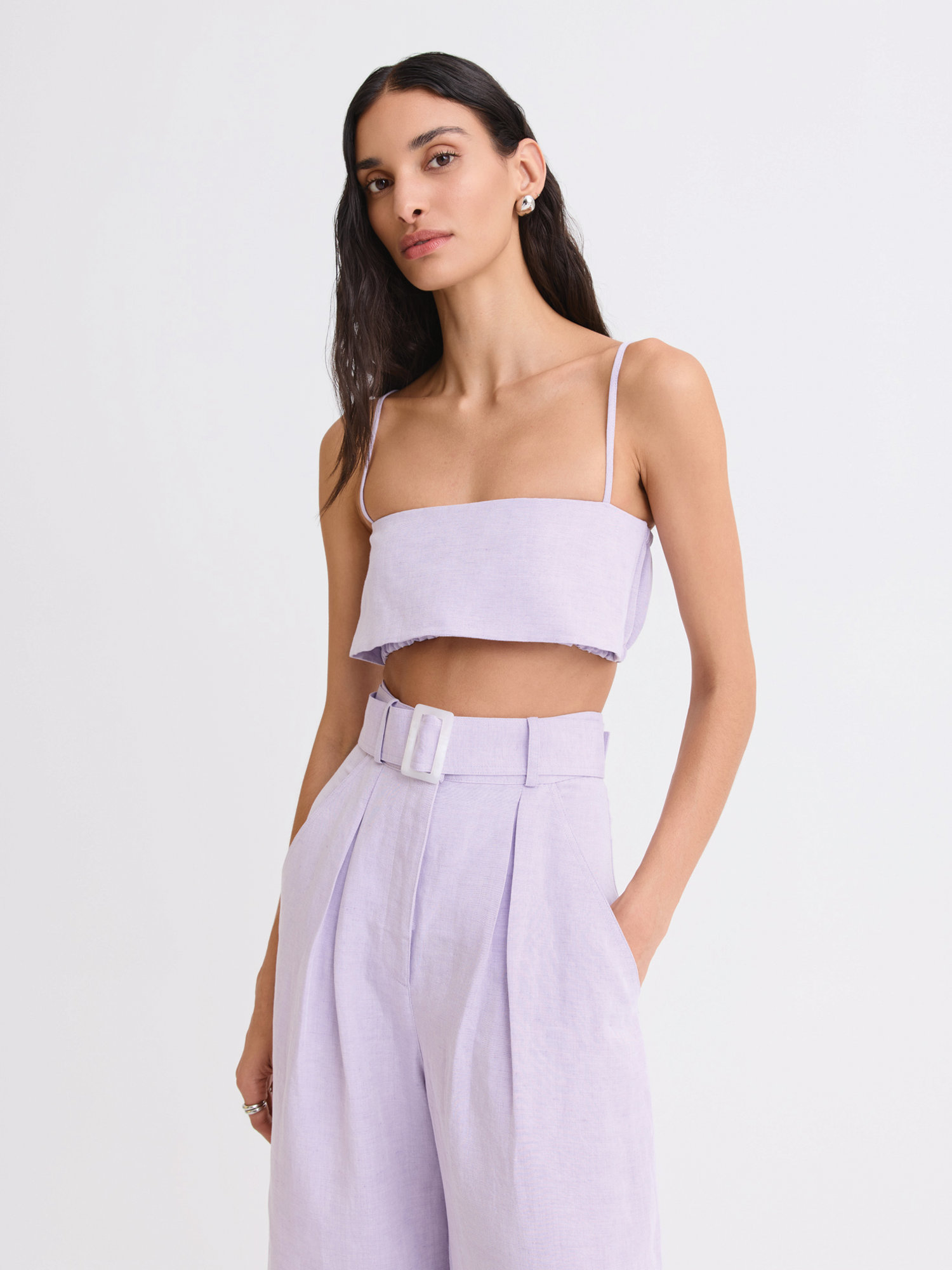 Structured Bandeau Lavender Tencel Linen Crop Top