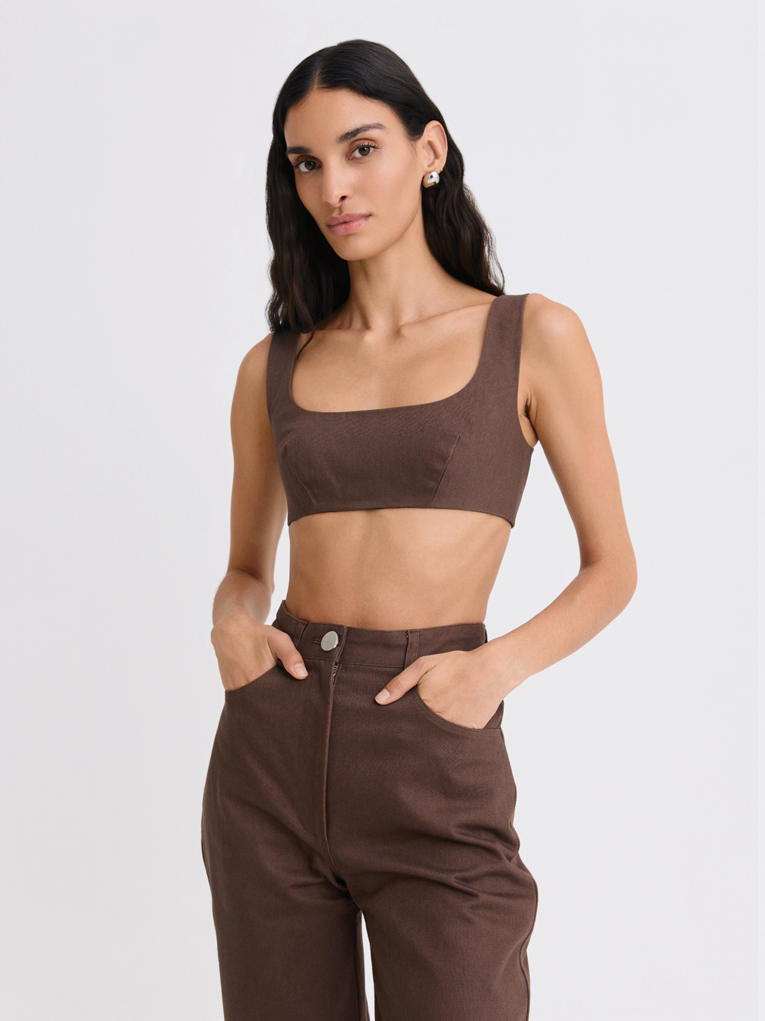 Tie Back Chocolate Denim Crop Top