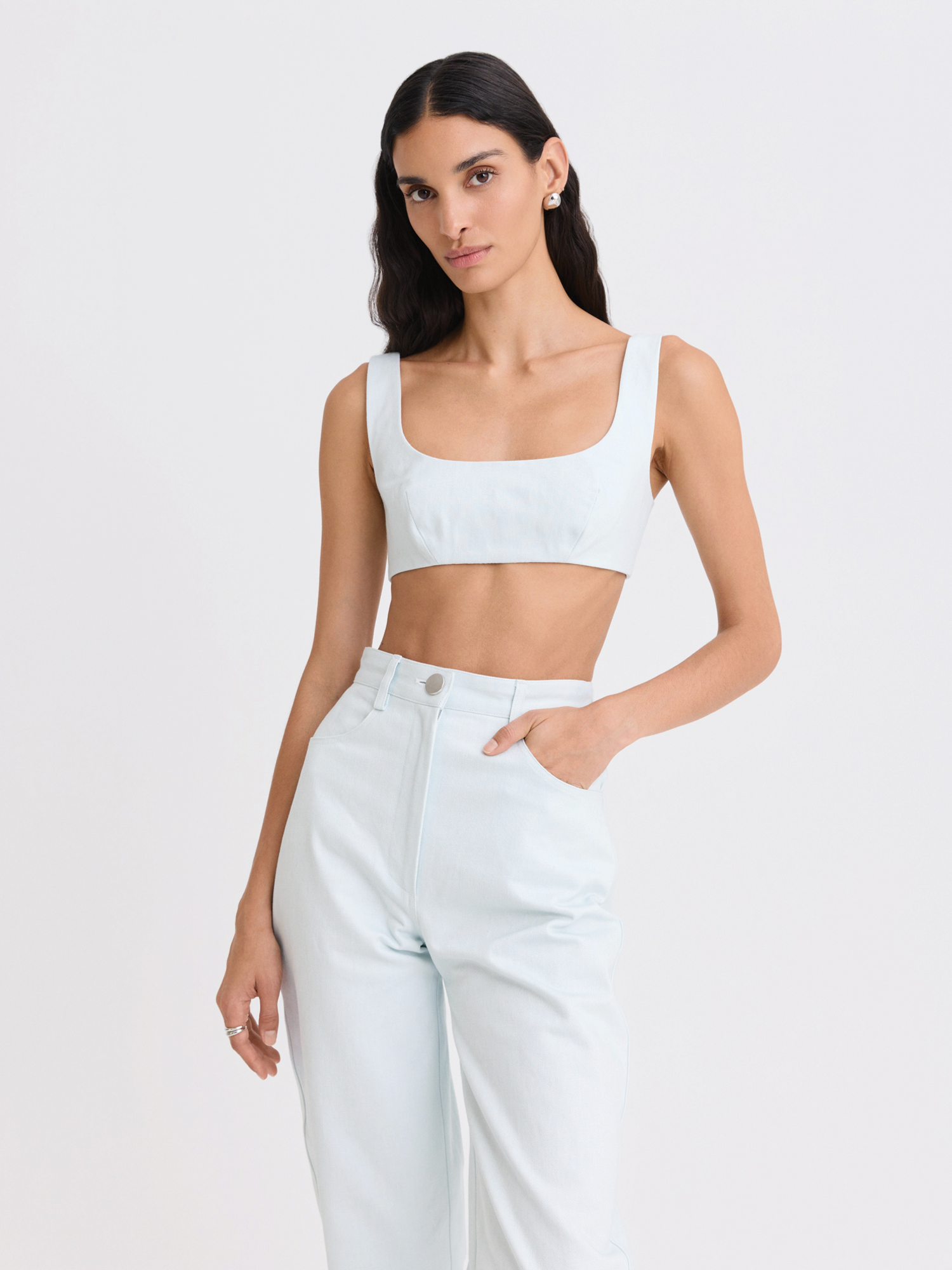 Tie Back Light Denim Crop Top