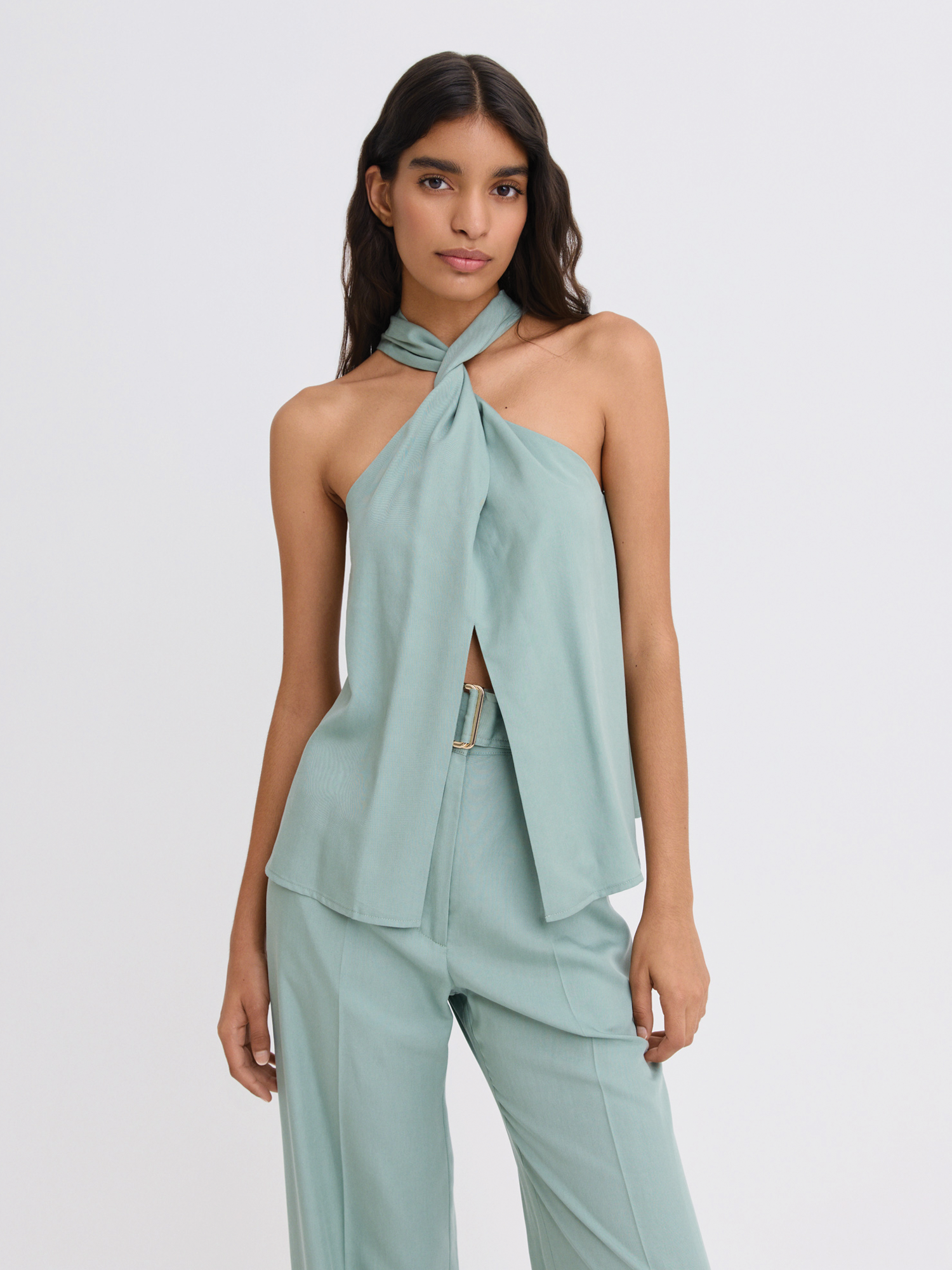 Twist Dusty Teal Halter Top