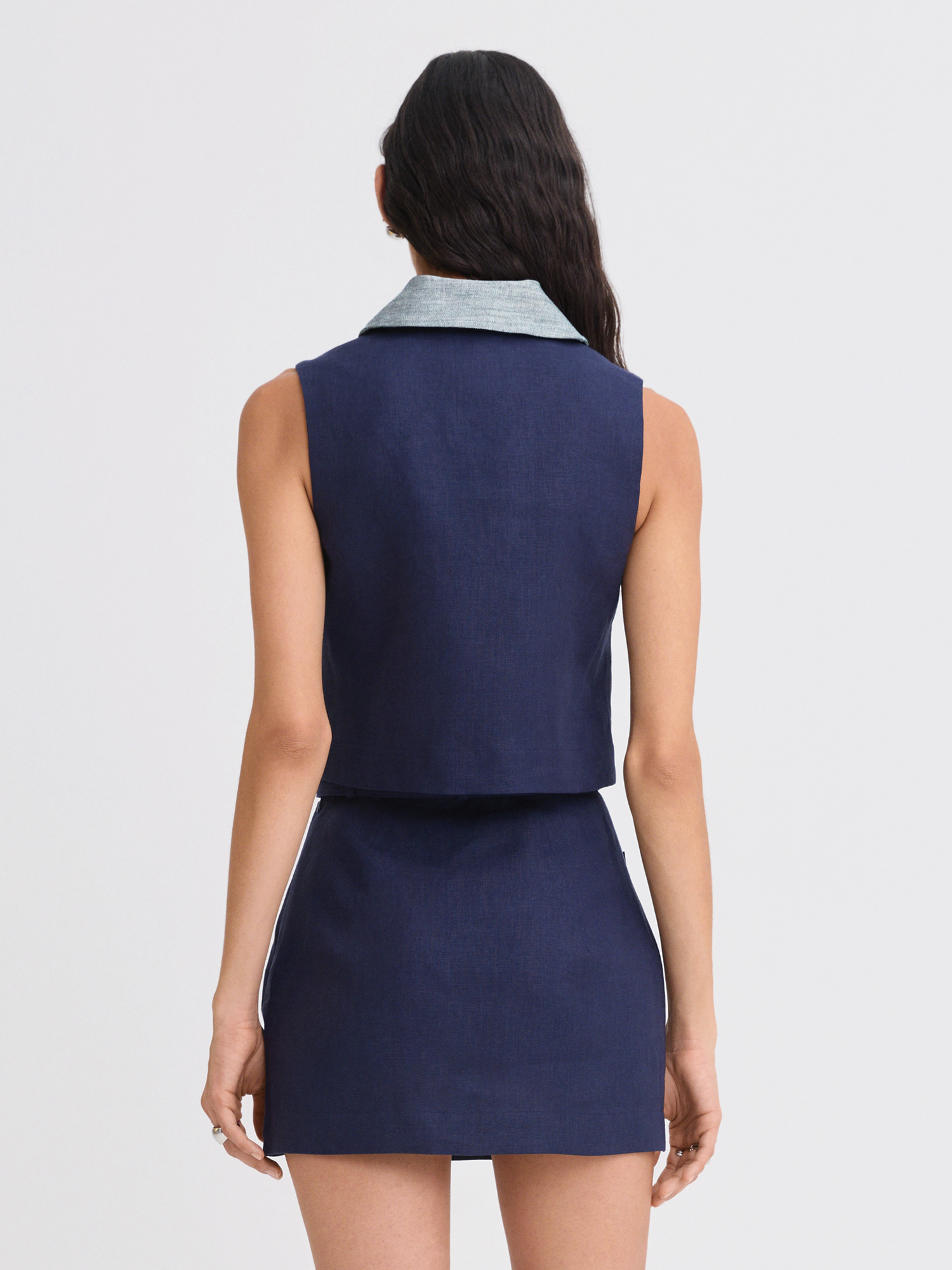 Collared Navy Linen Vest