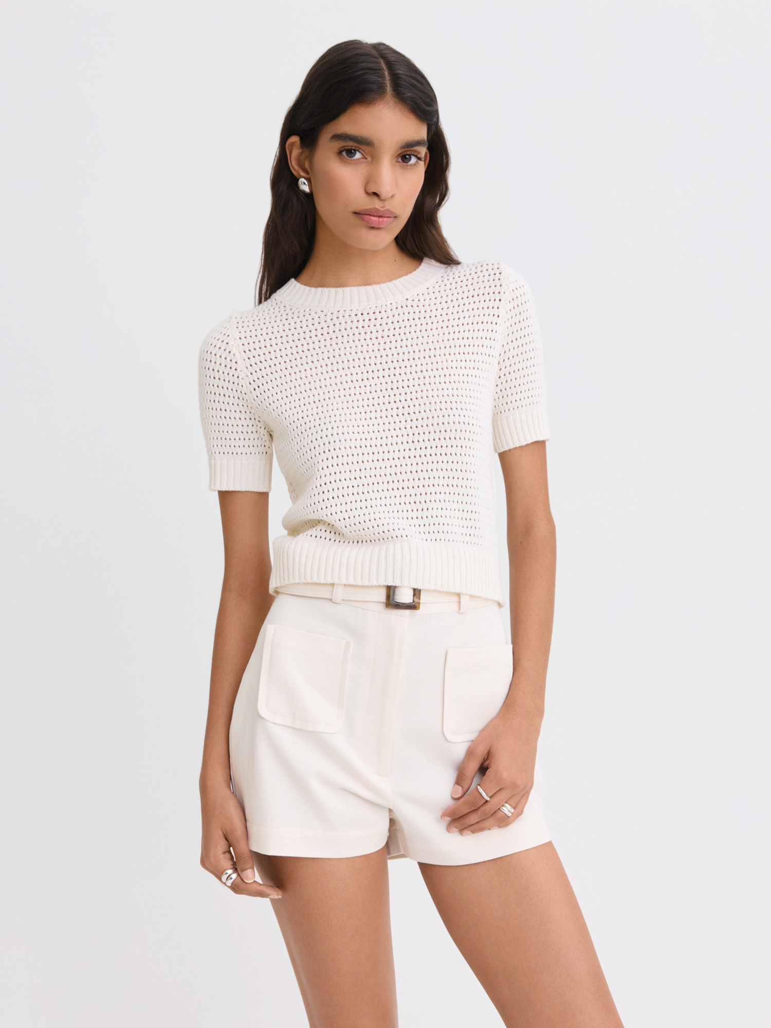 Cable Mesh Cream T-Shirt