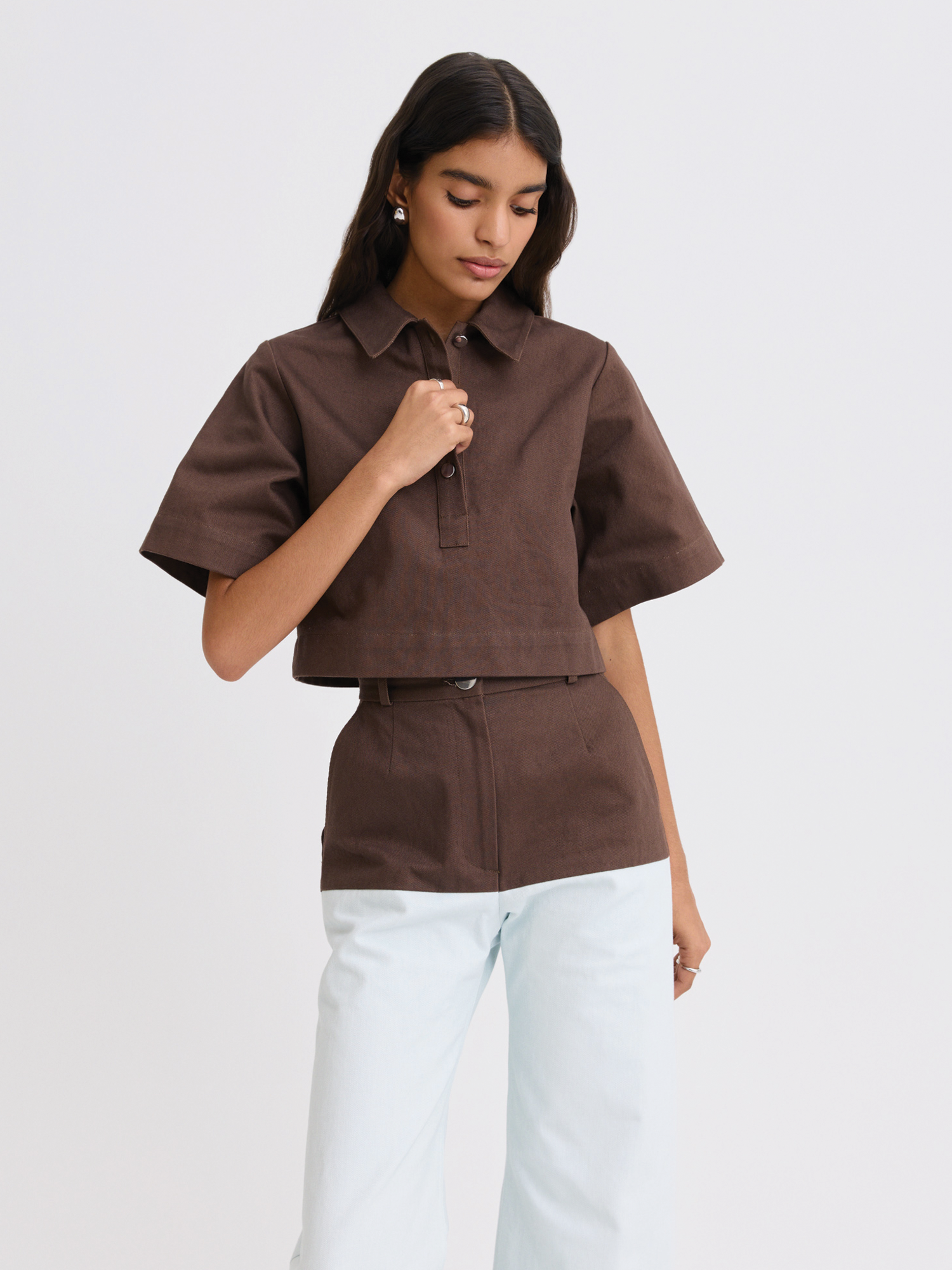 Chocolate Denim Popover Top