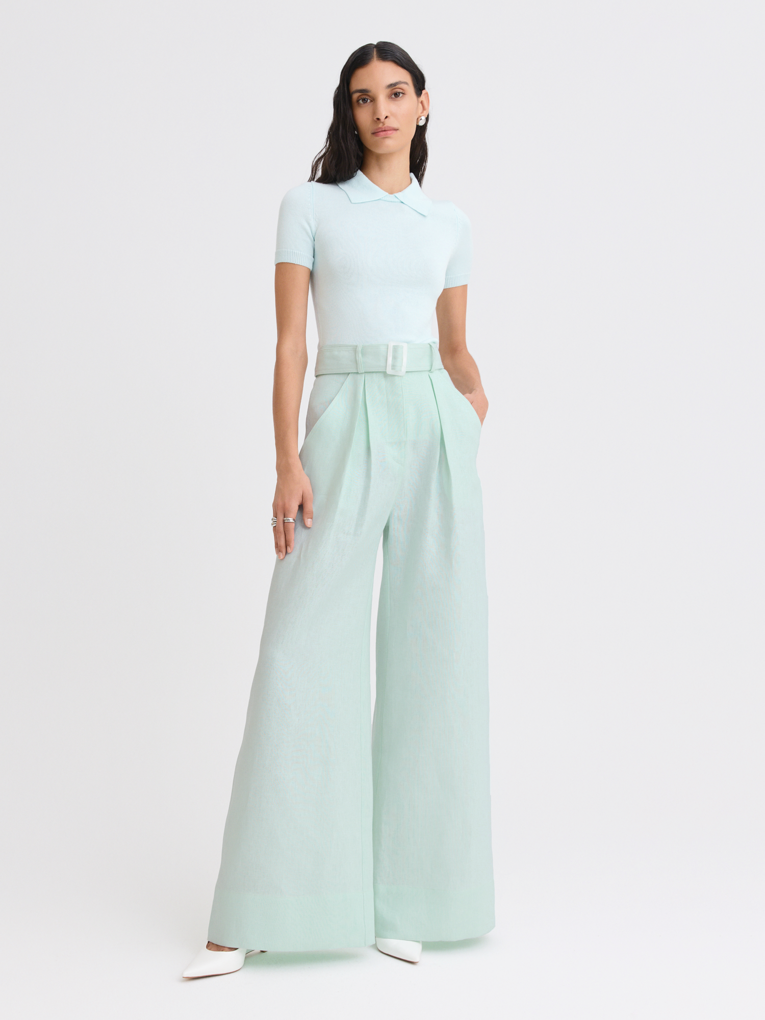 Wide Leg Pleated Light Aqua Pant