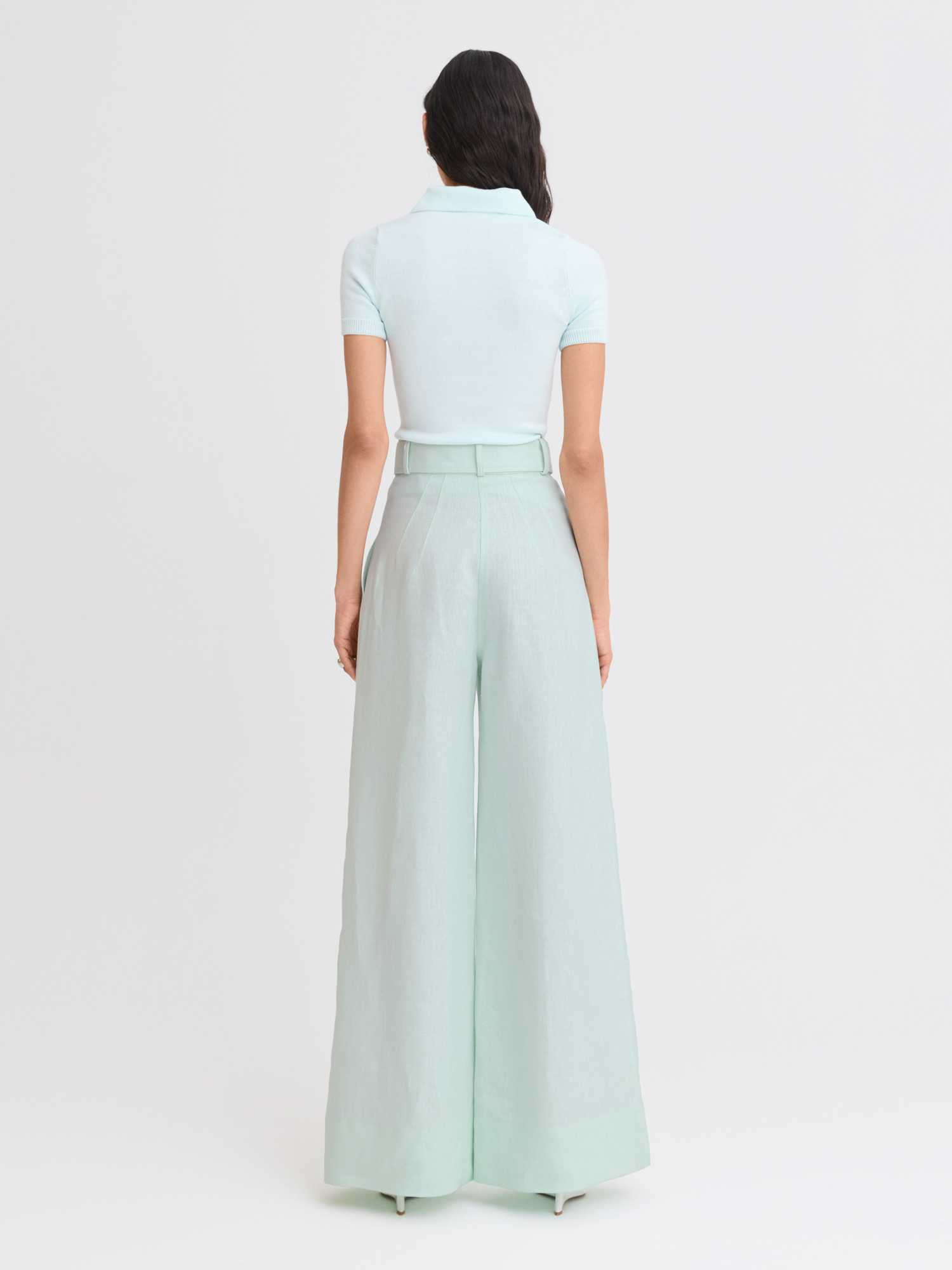 Wide Leg Pleated Light Aqua Pant