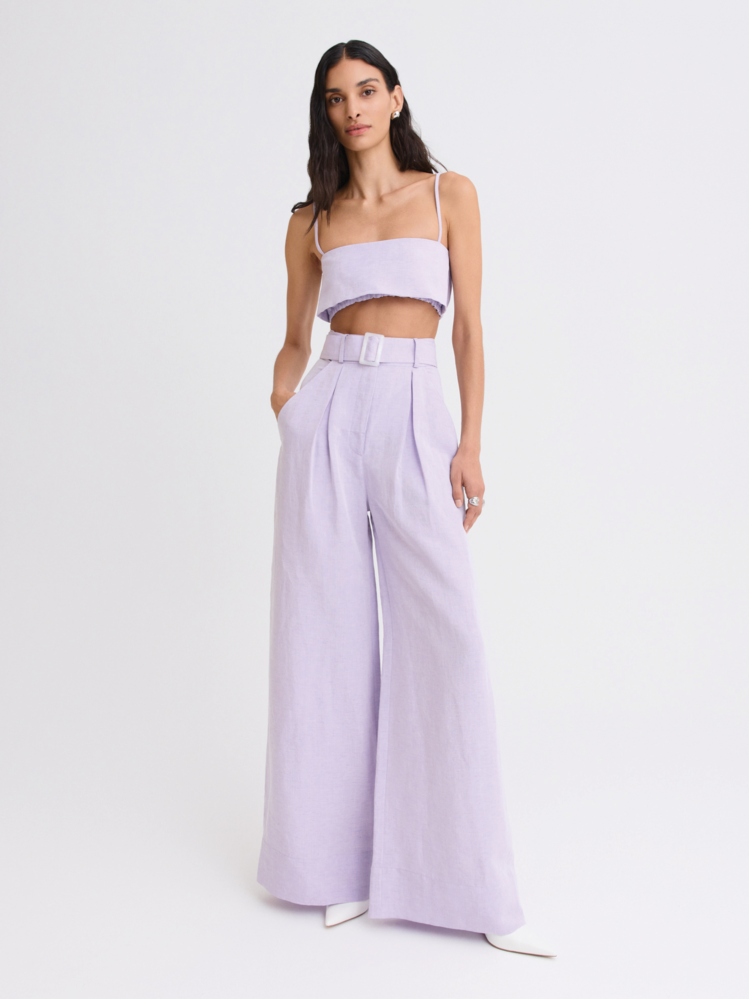 Wide Leg Pleated Lavender Tencel Linen Pant
