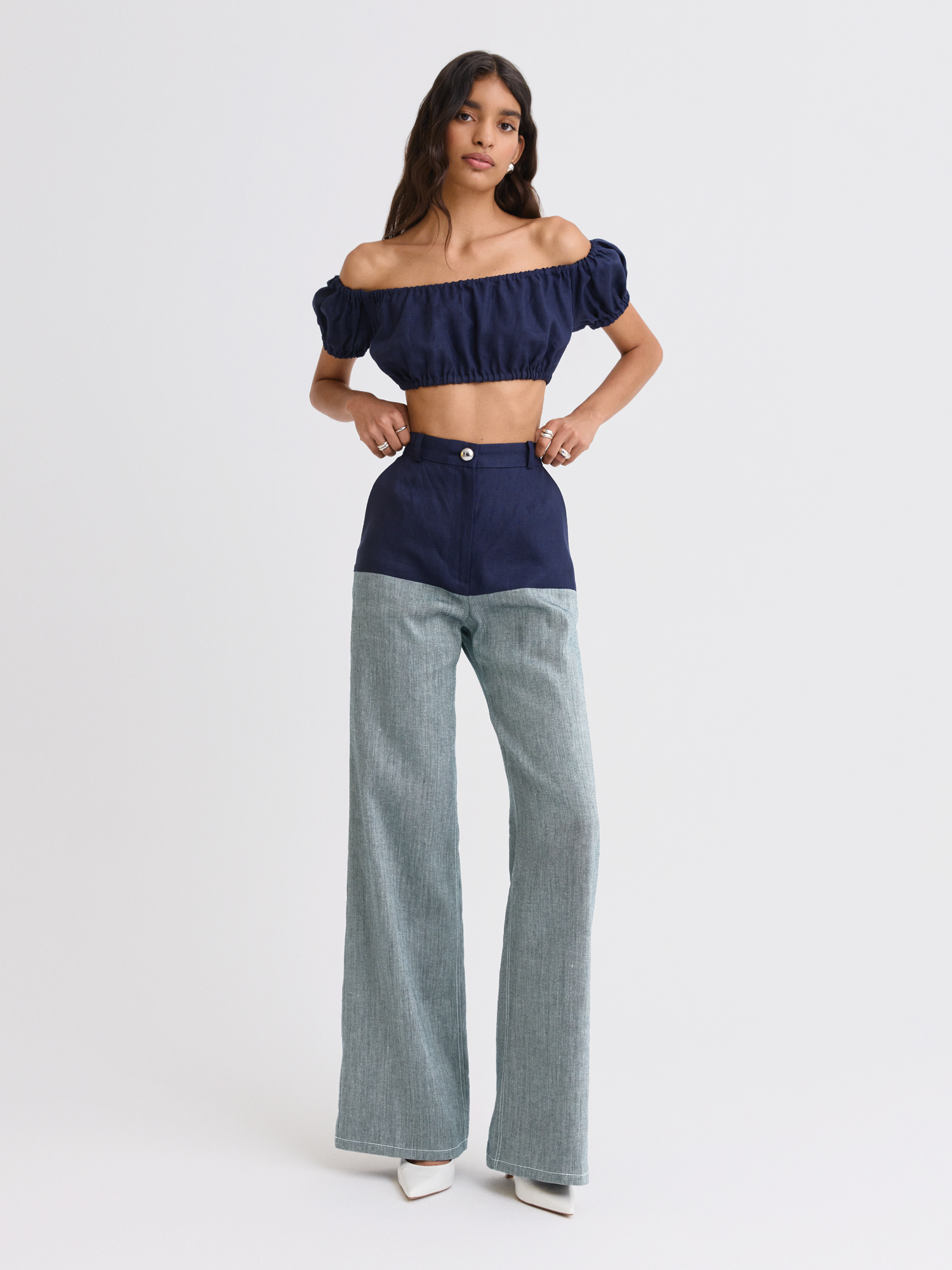 High-Waist Navy Combo Jeans
