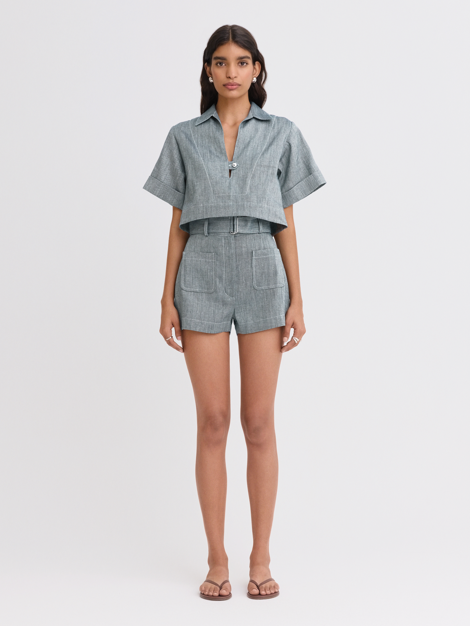 Belted Denim Pocket Short