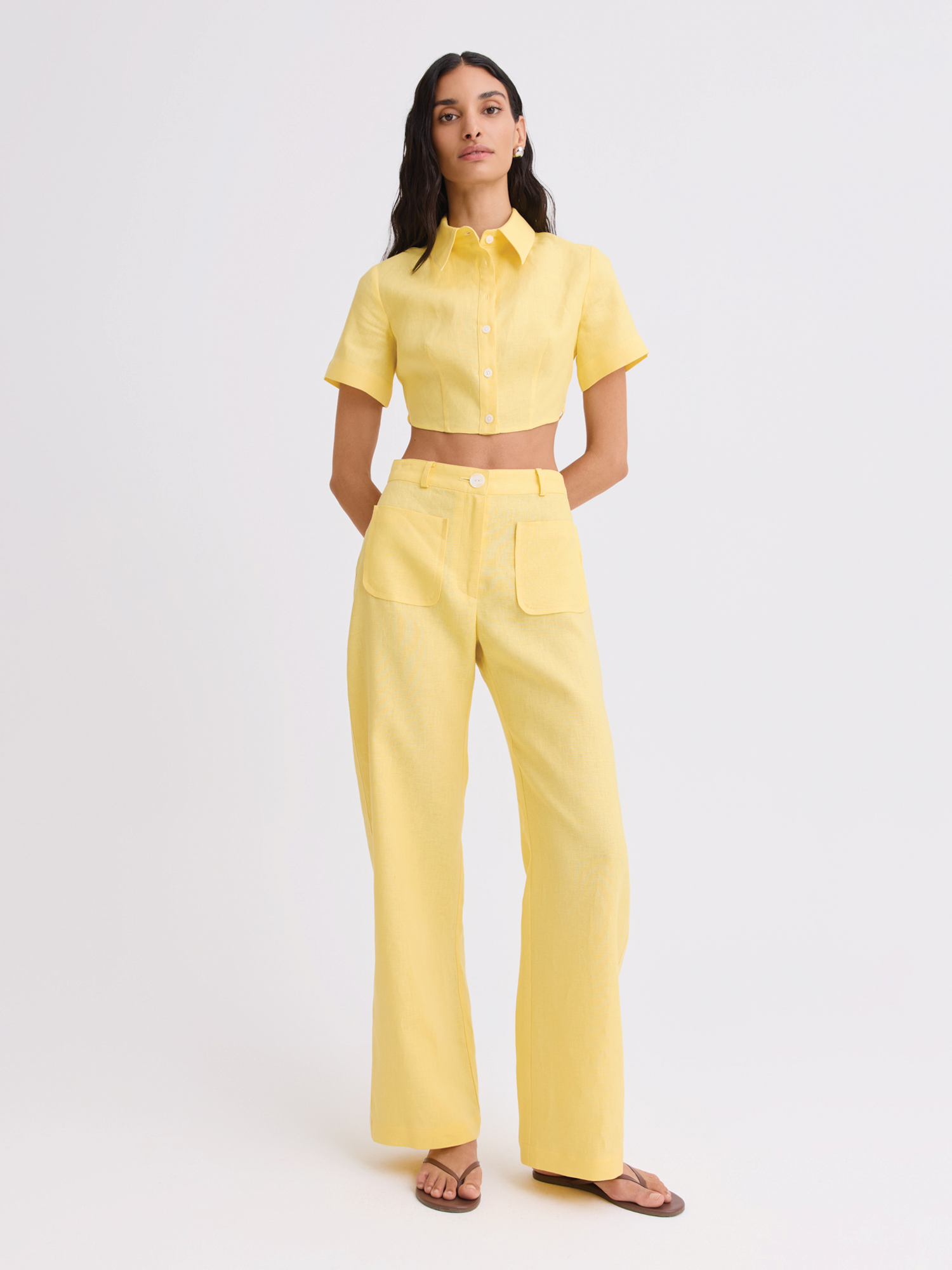 Button Yellow Linen Pocket Pant