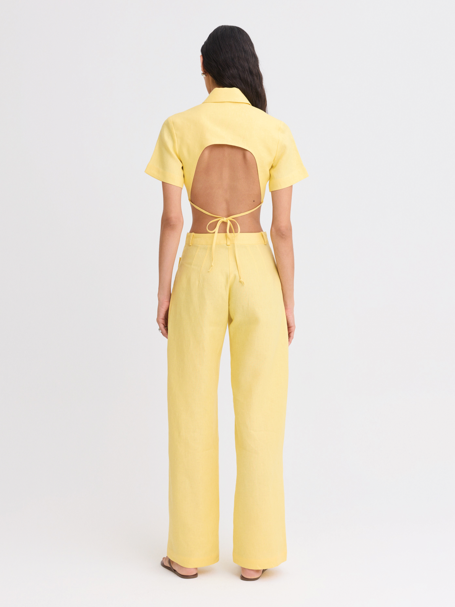 Button Yellow Linen Pocket Pant