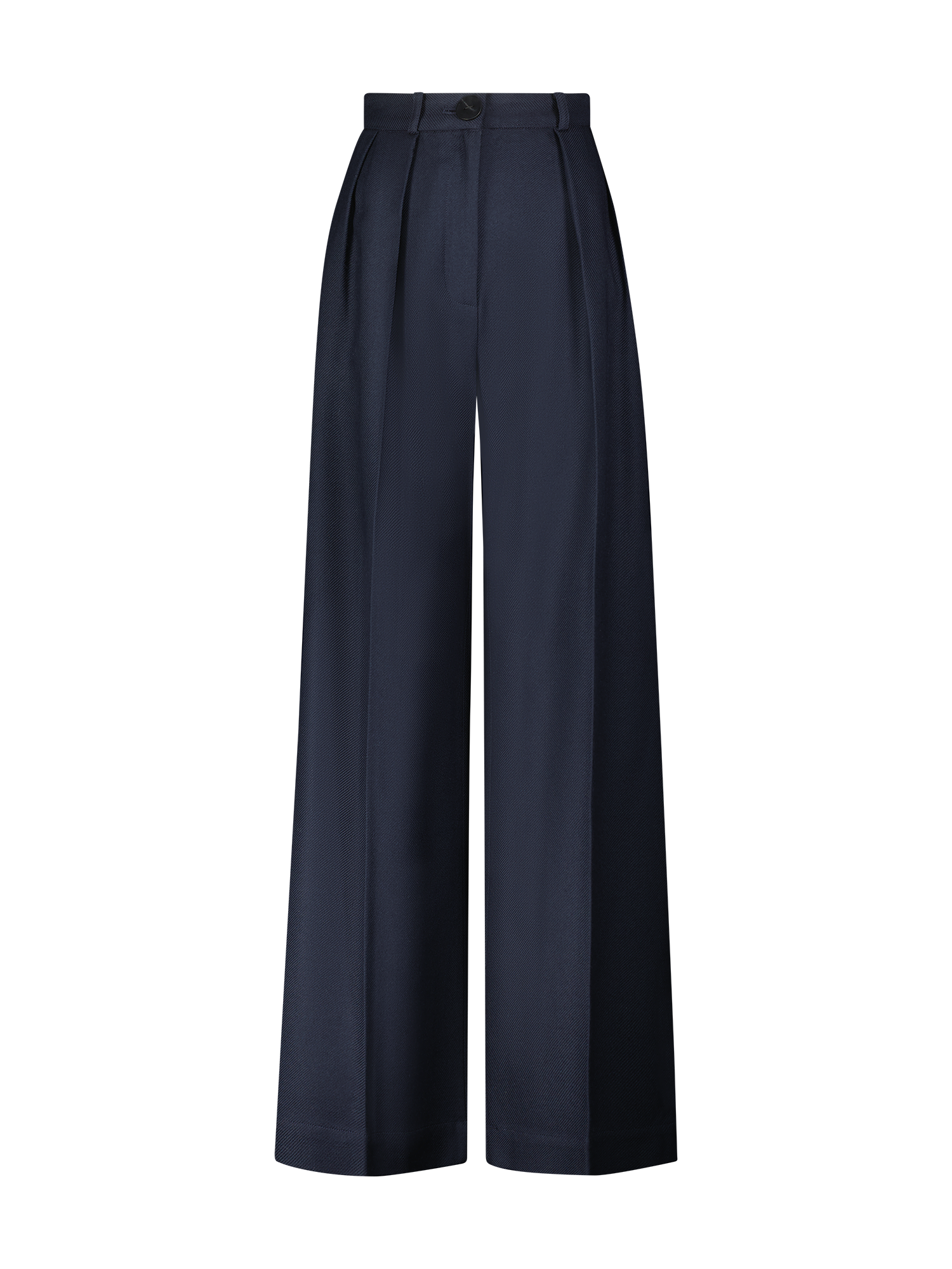 Button Pleated Navy Wool Twill Trouser