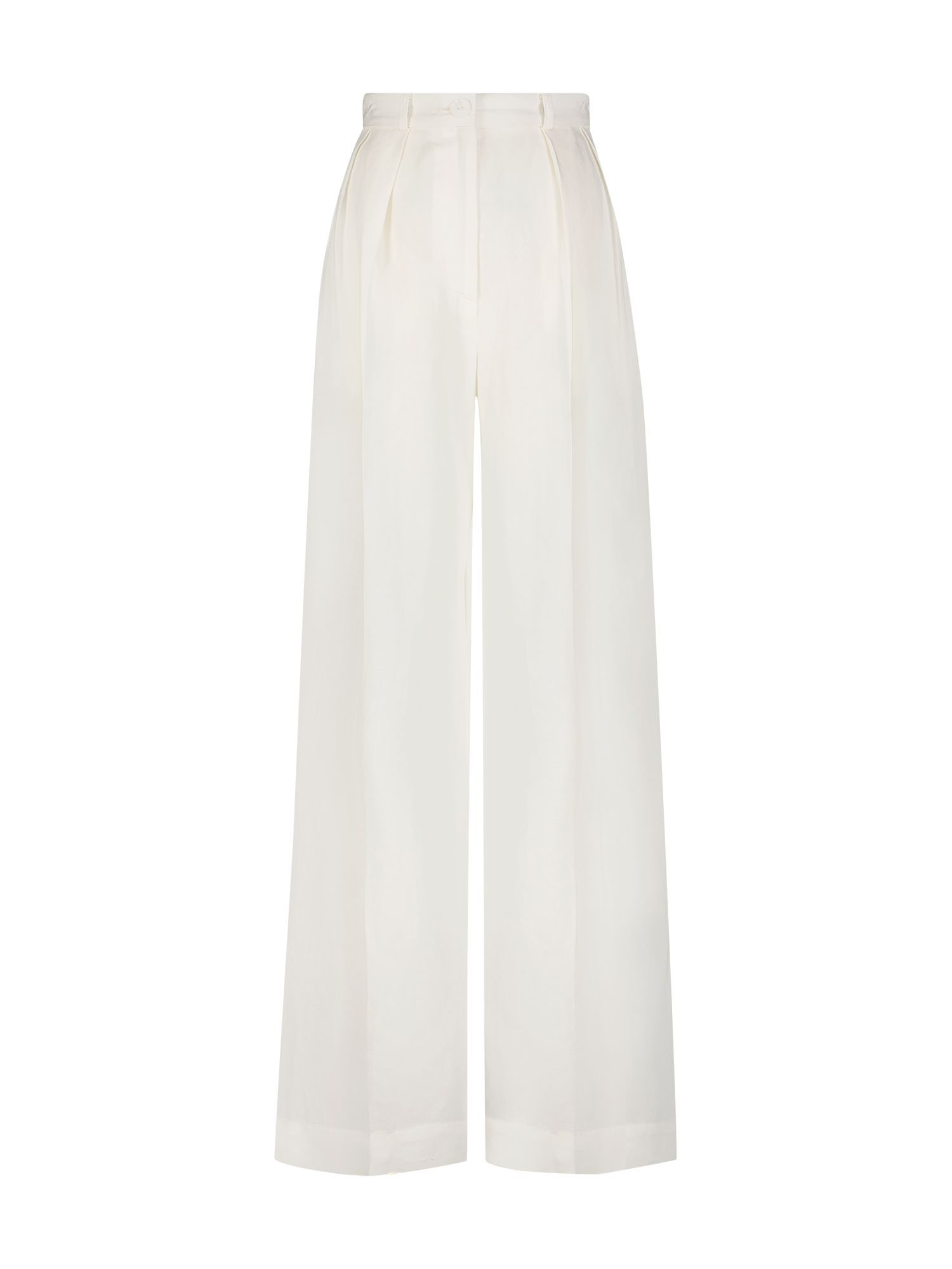 Button Pleated White Viscose Trouser