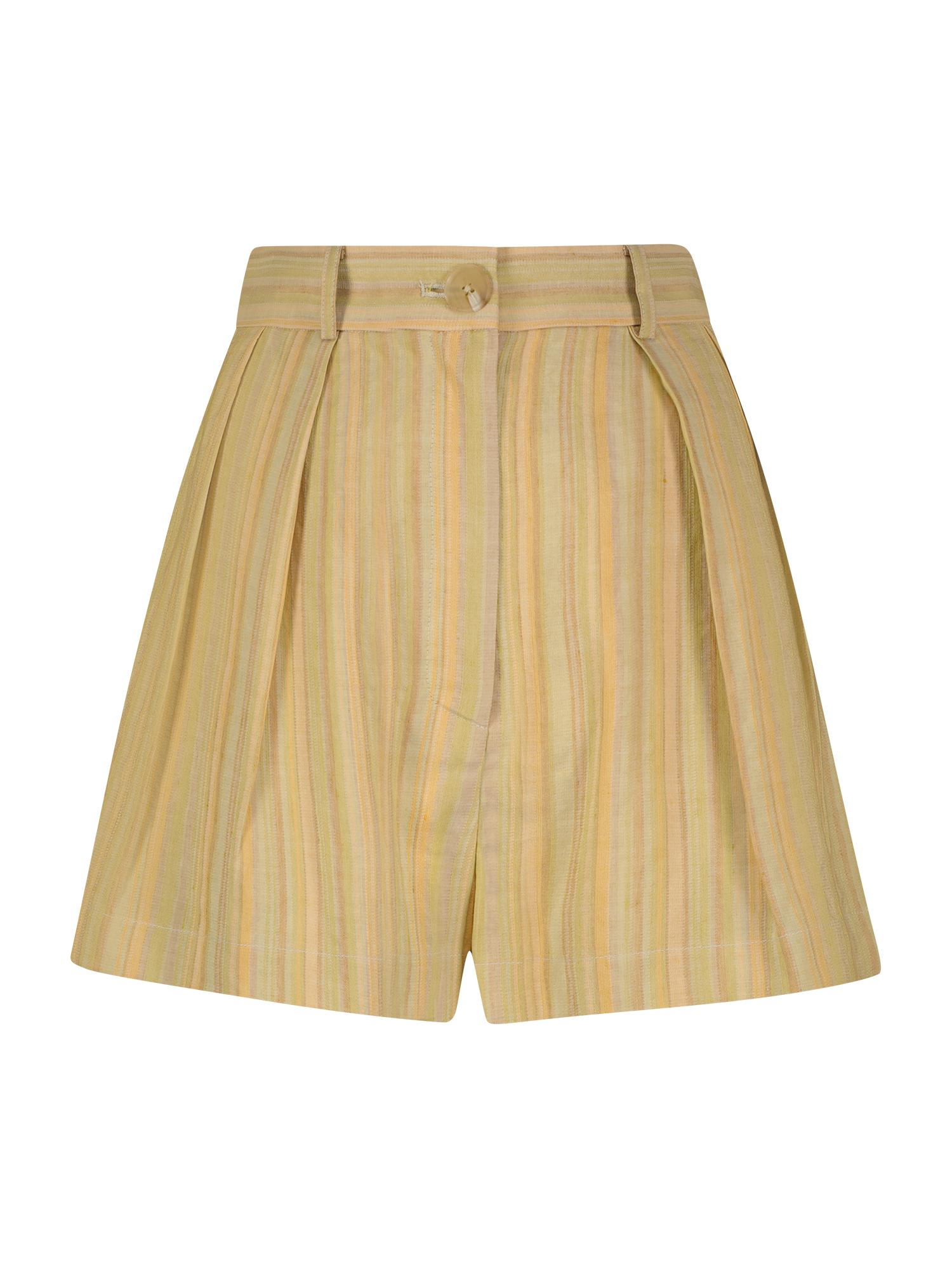 Button Pleated Avocado Stripe Viscose Linen Short