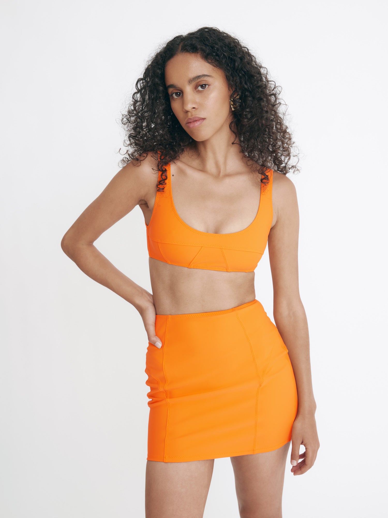 Seamed Orange Scuba Mini Skirt