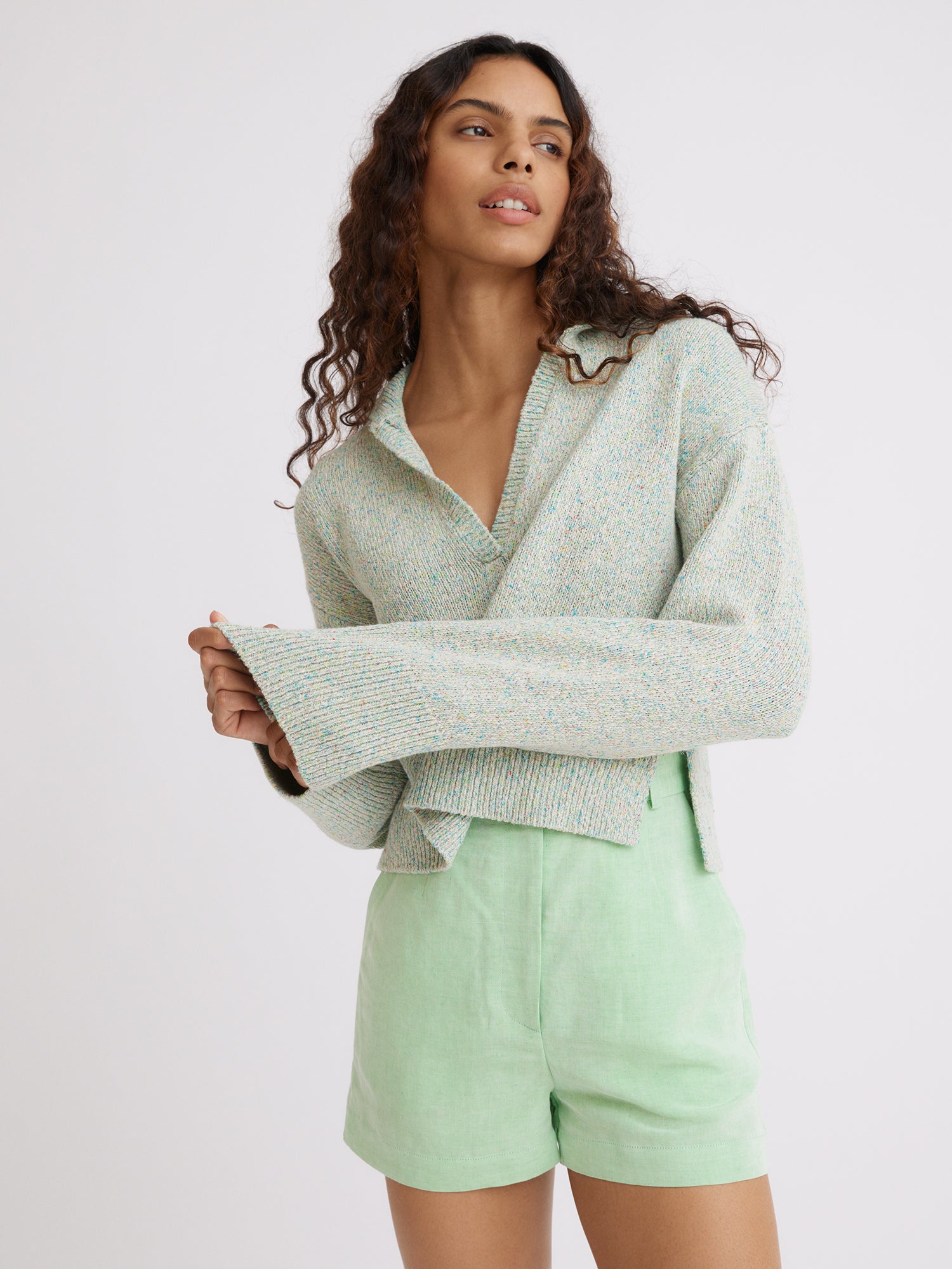Green Melange Sailor Knit Pullover