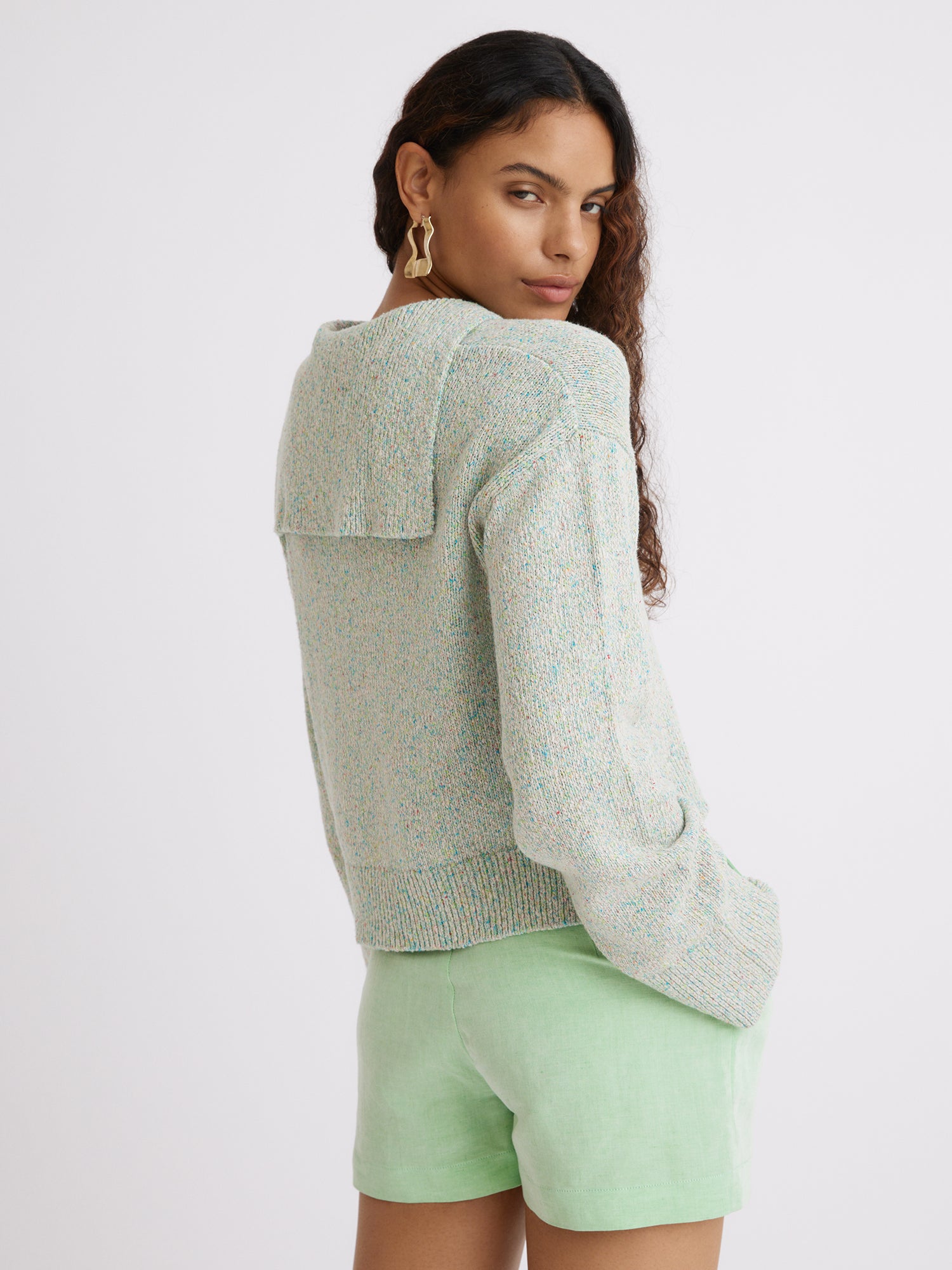 Green Melange Sailor Knit Pullover