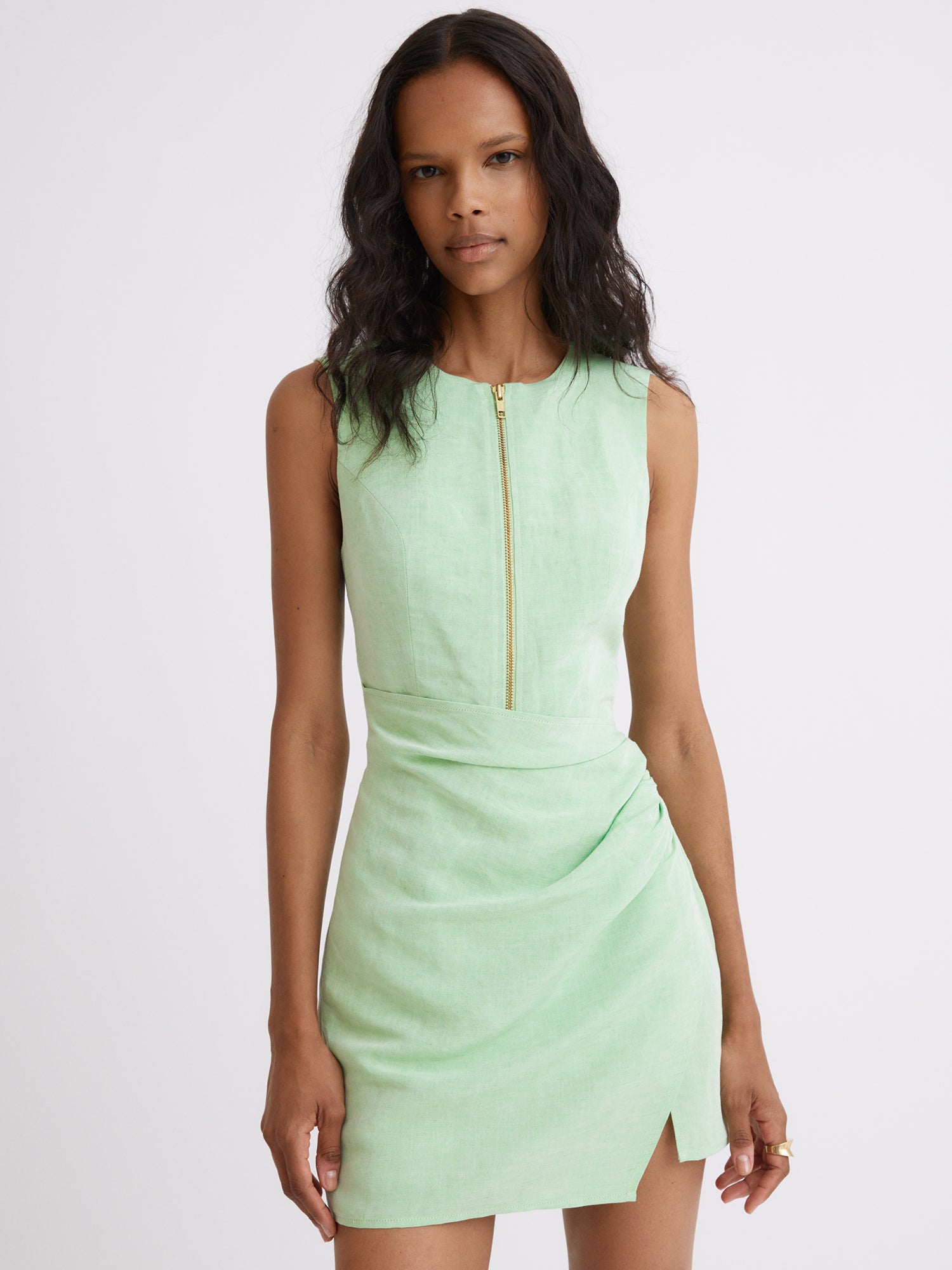 Wrap Zipper Green Viscose Mini Dress