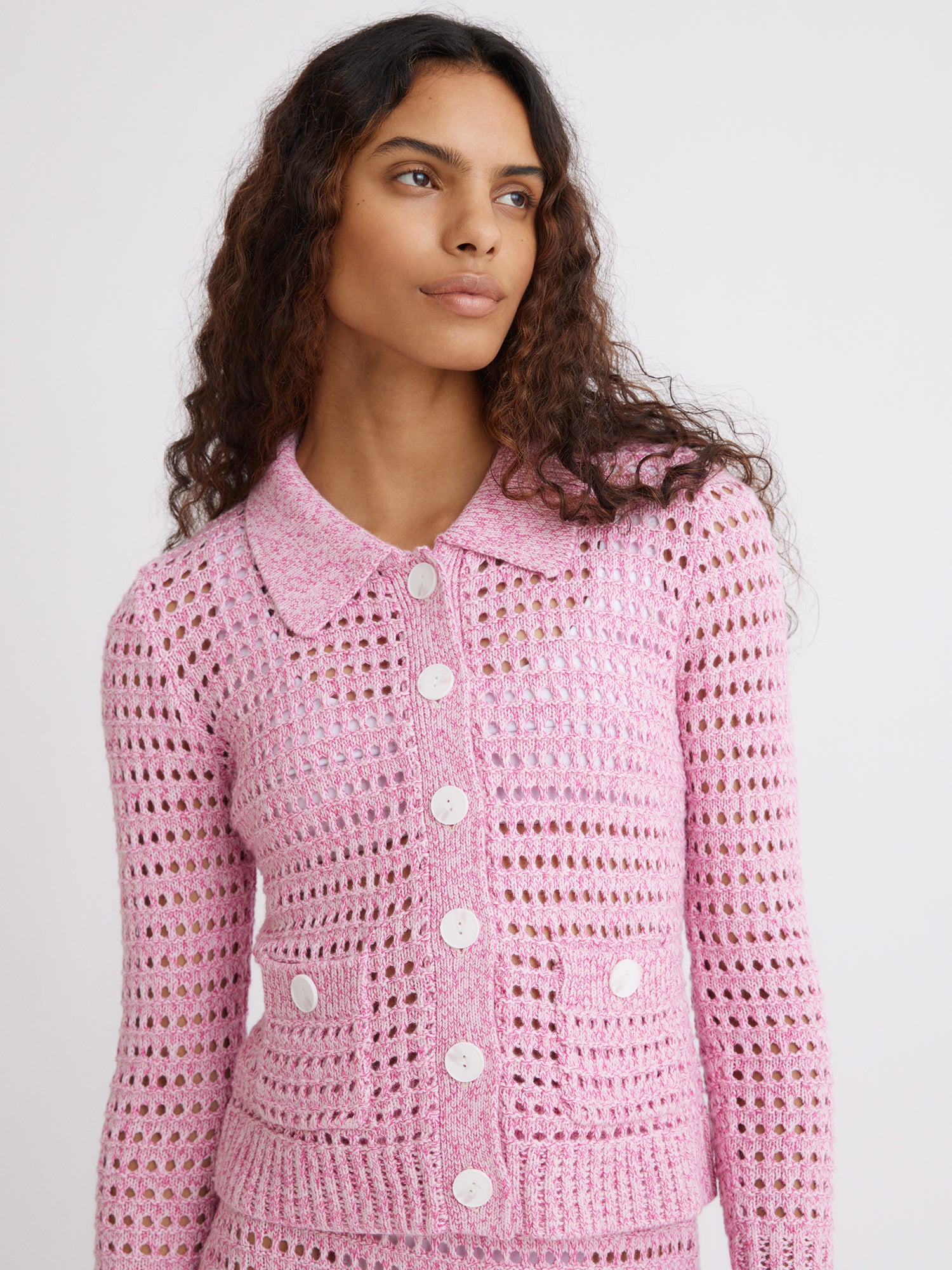 Fuchsia Knit Mesh Jacket