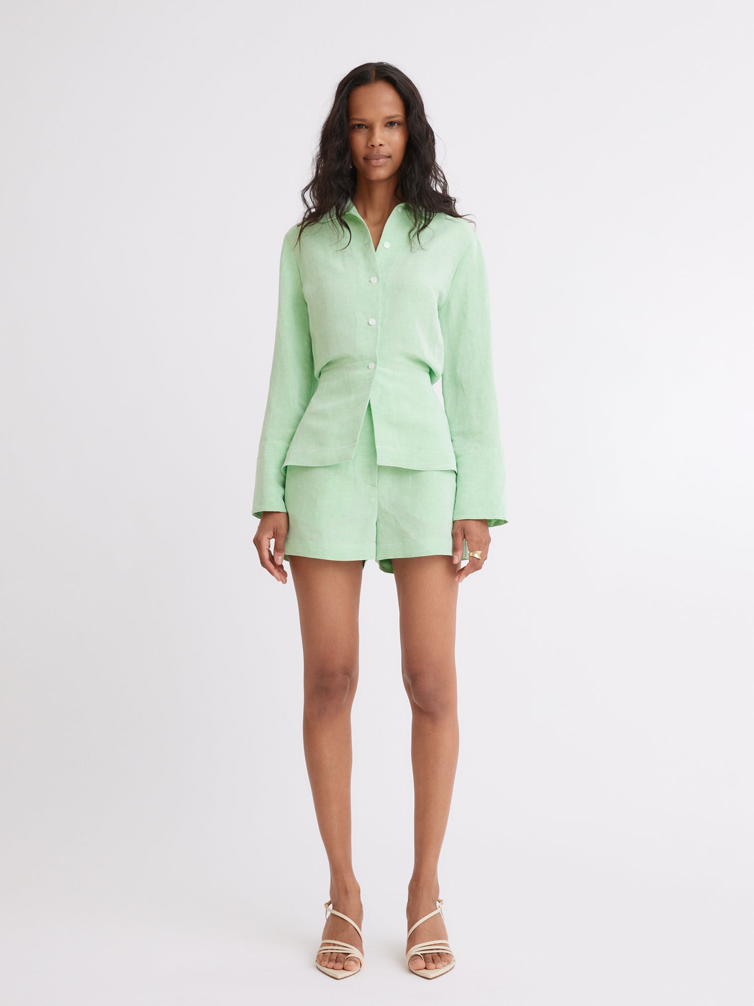 Blouson Long Sleeve Green Viscose Blouse