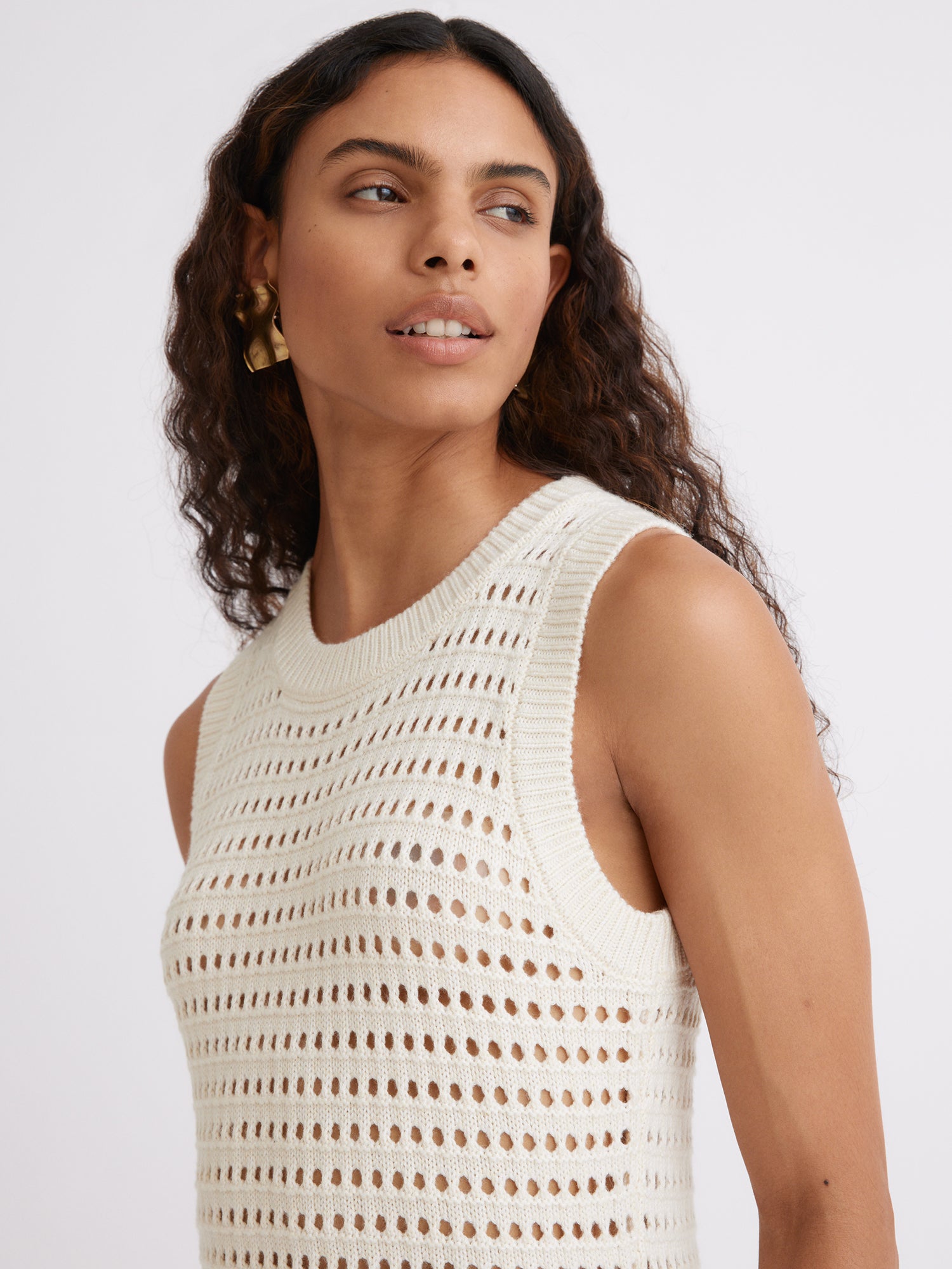 Knit Mesh Tank Cream Mini Dress