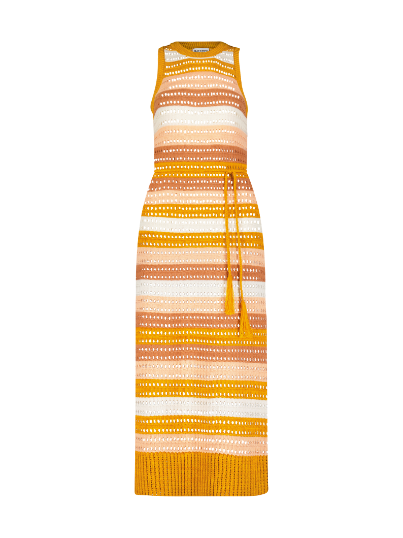 Knit Mesh Sunset Striped Tank Midi Dress