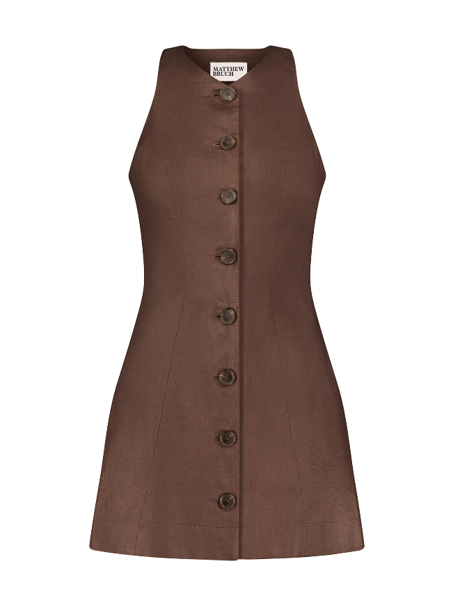 Brown Linen Vest Mini Dress