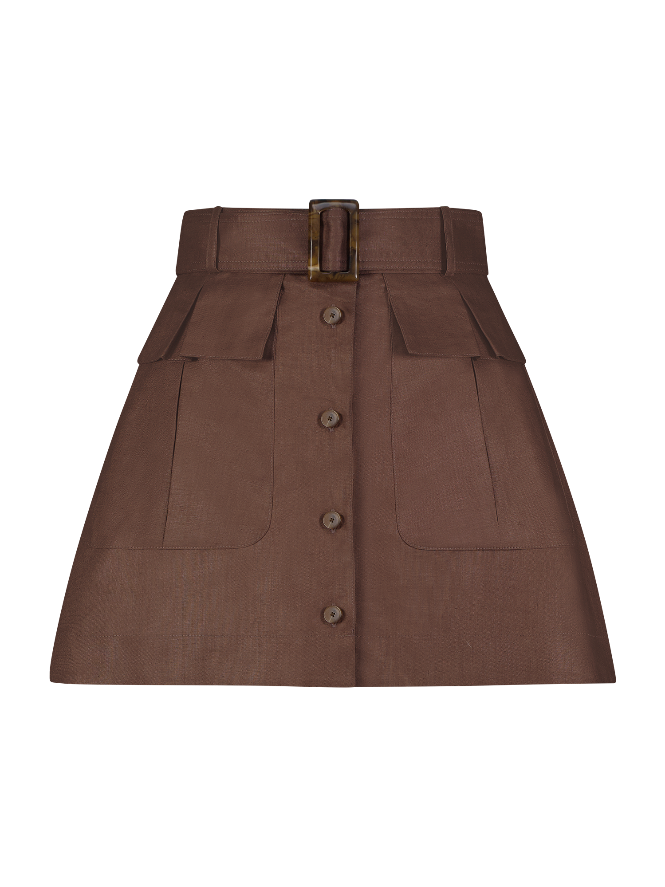 Cargo Brown Linen Mini Skirt