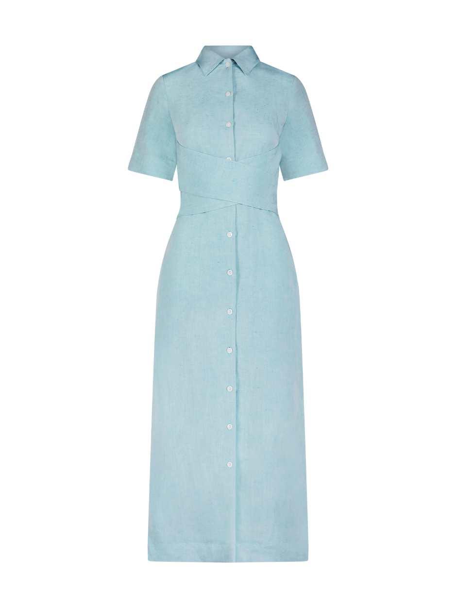 Wrap Seafoam Viscose Midi Shirt Dress
