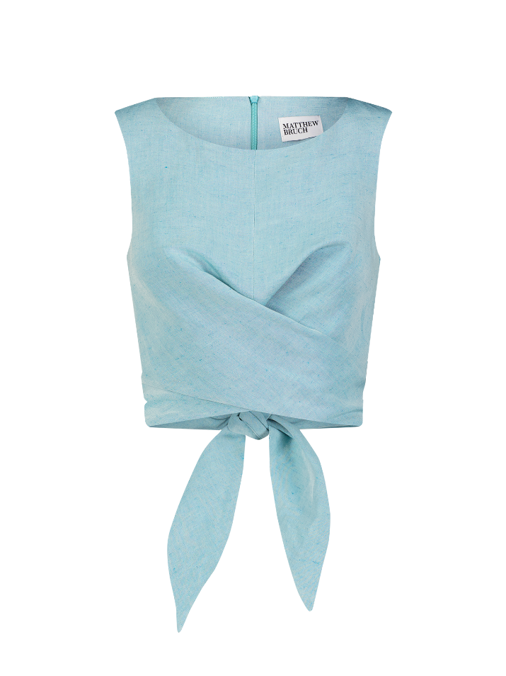 Boat Neck Sleeveless Seafoam Viscose Wrap Top