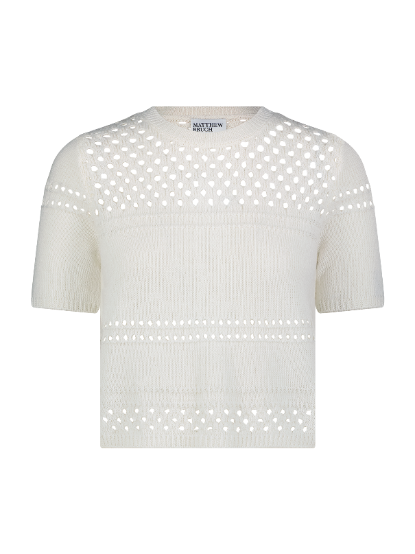 Striped Mesh White Boxy T-Shirt