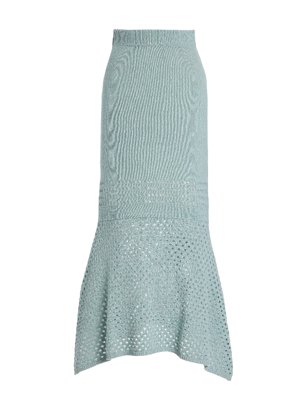 Striped Mesh Seafoam Handkerchief Midi Skirt