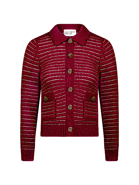 Striped Mesh Burgundy Cardigan