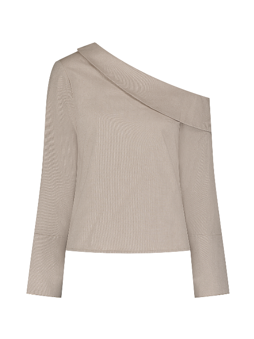 Draped Camel Flannel Long Sleeve Blouse