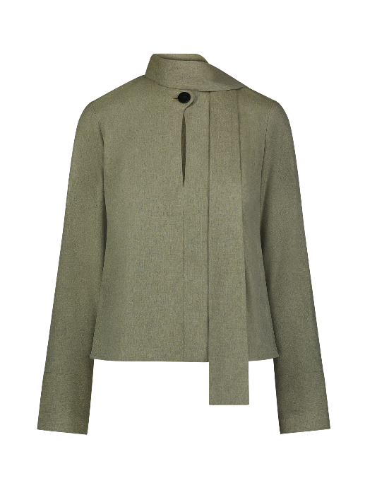 Scarf Sage Flannel Long Sleeve Blouse