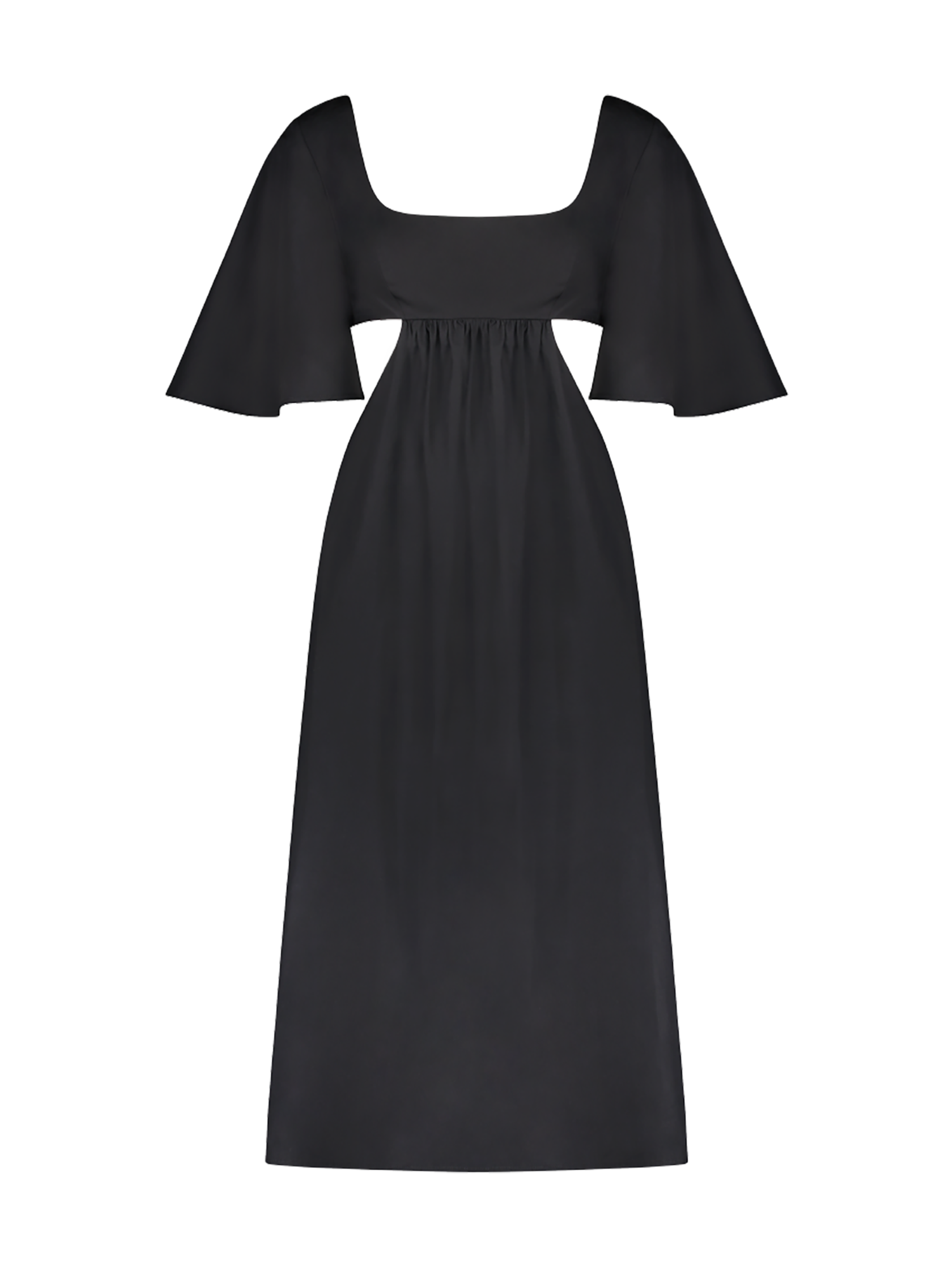 Flutter Sleeve Black Cutout Midi Dress